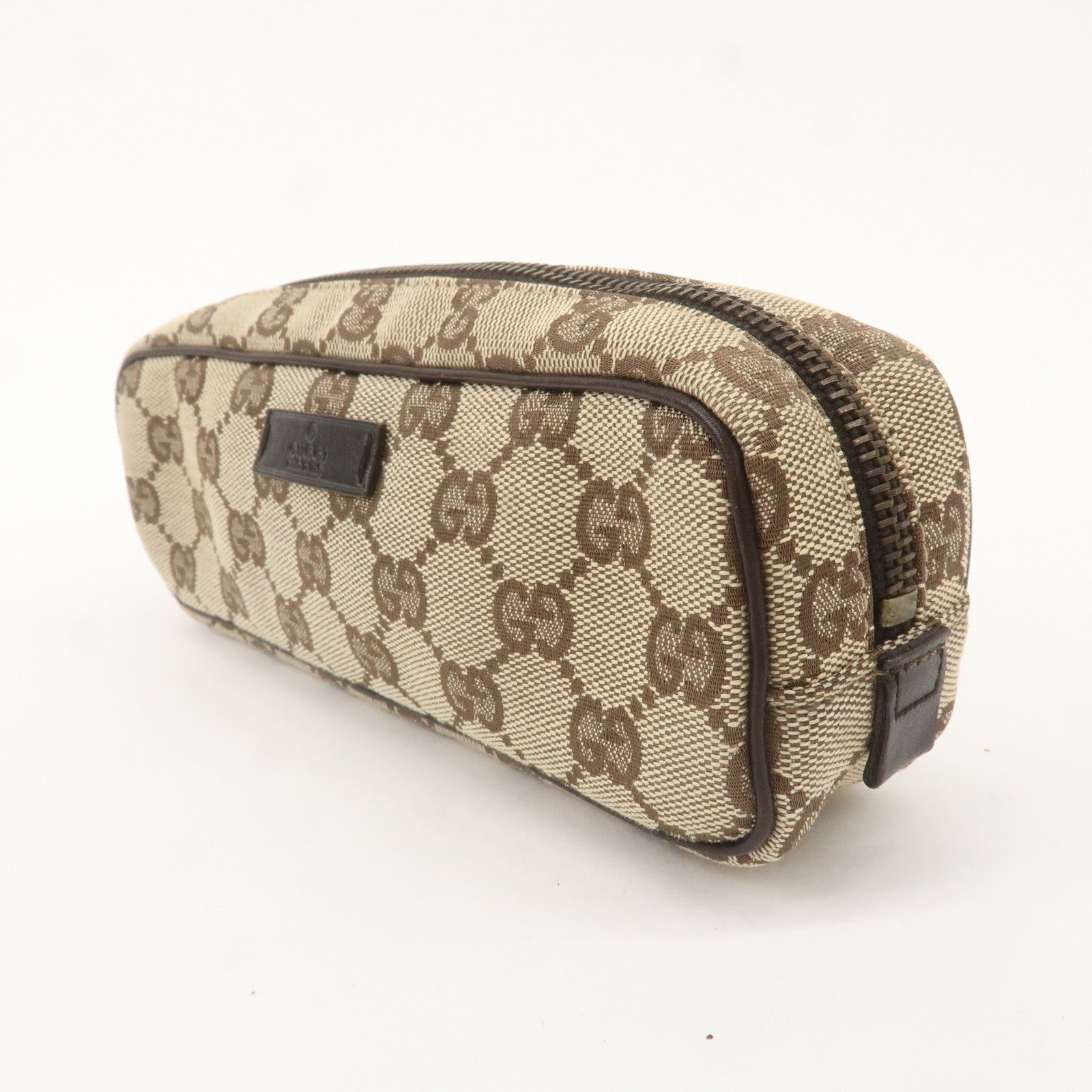 GUCCI GG Canvas Leather Pouch Beige Brown 106648 Used F/