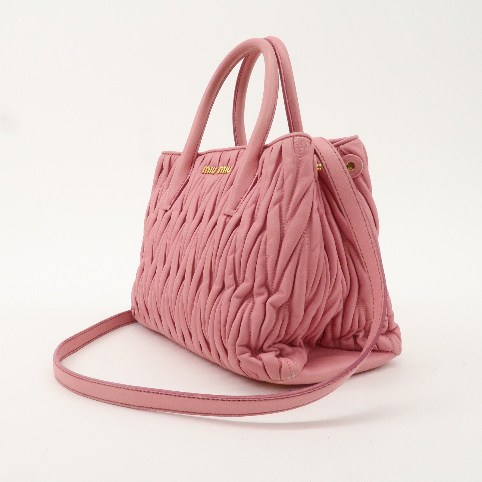 MIU MIU Matelasse Leather 2Way Shoulder Hand Bag Pink RN1069