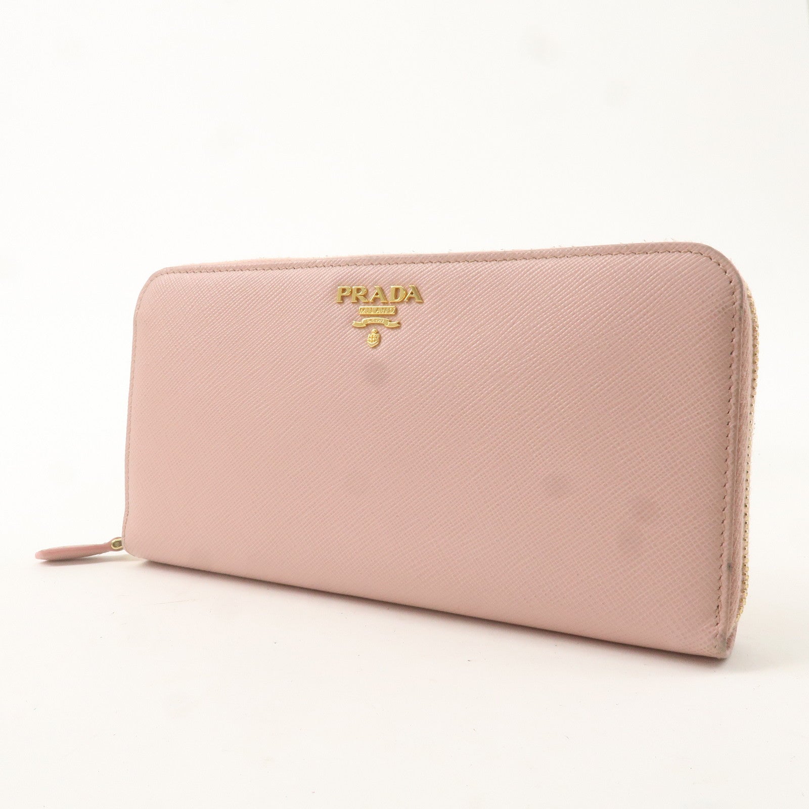 PRADA Logo Leather Round Zipper Long Wallet Pink 1ML506