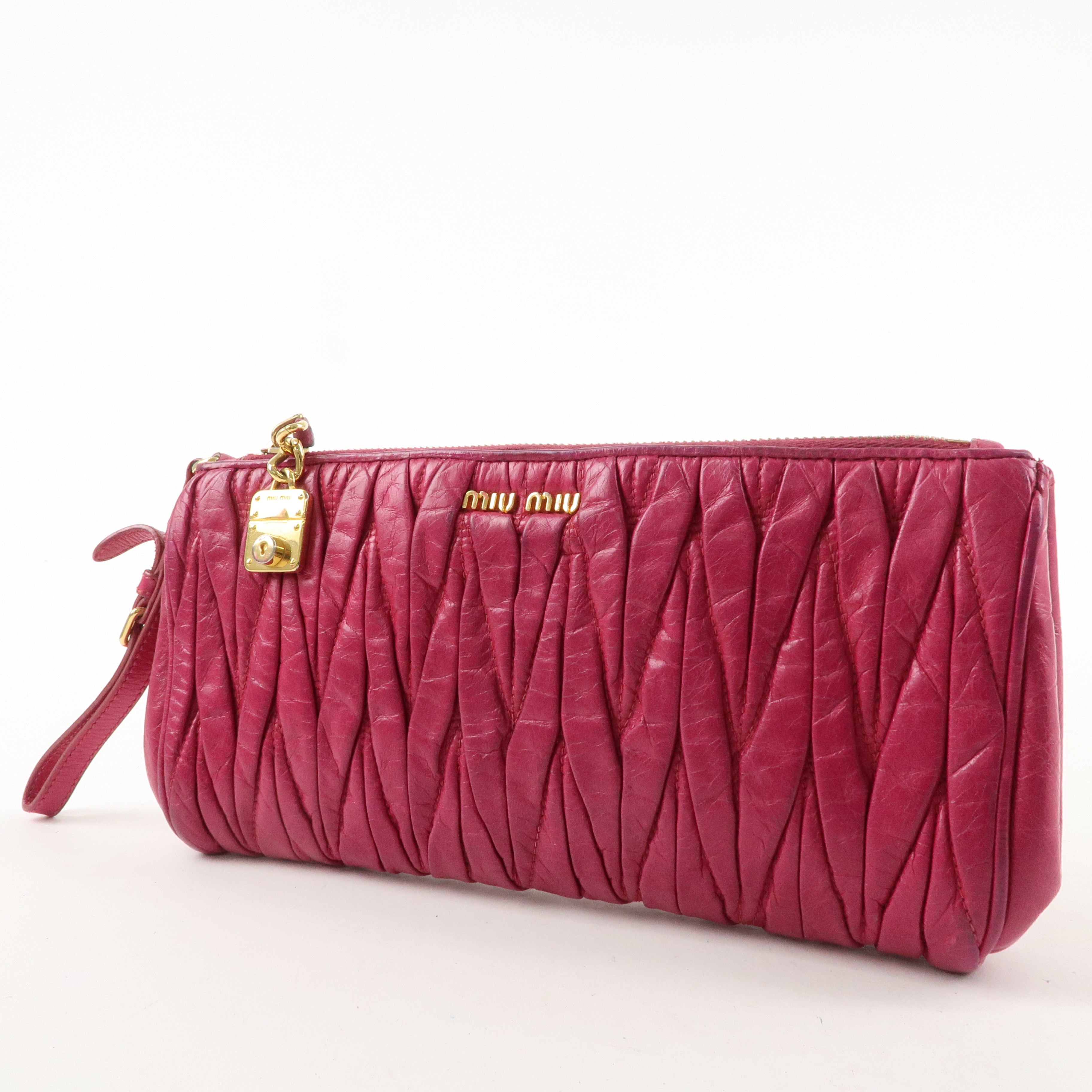 MIU MIU Matelasse Leather Pouch Clutch Bag Pink 5N1455