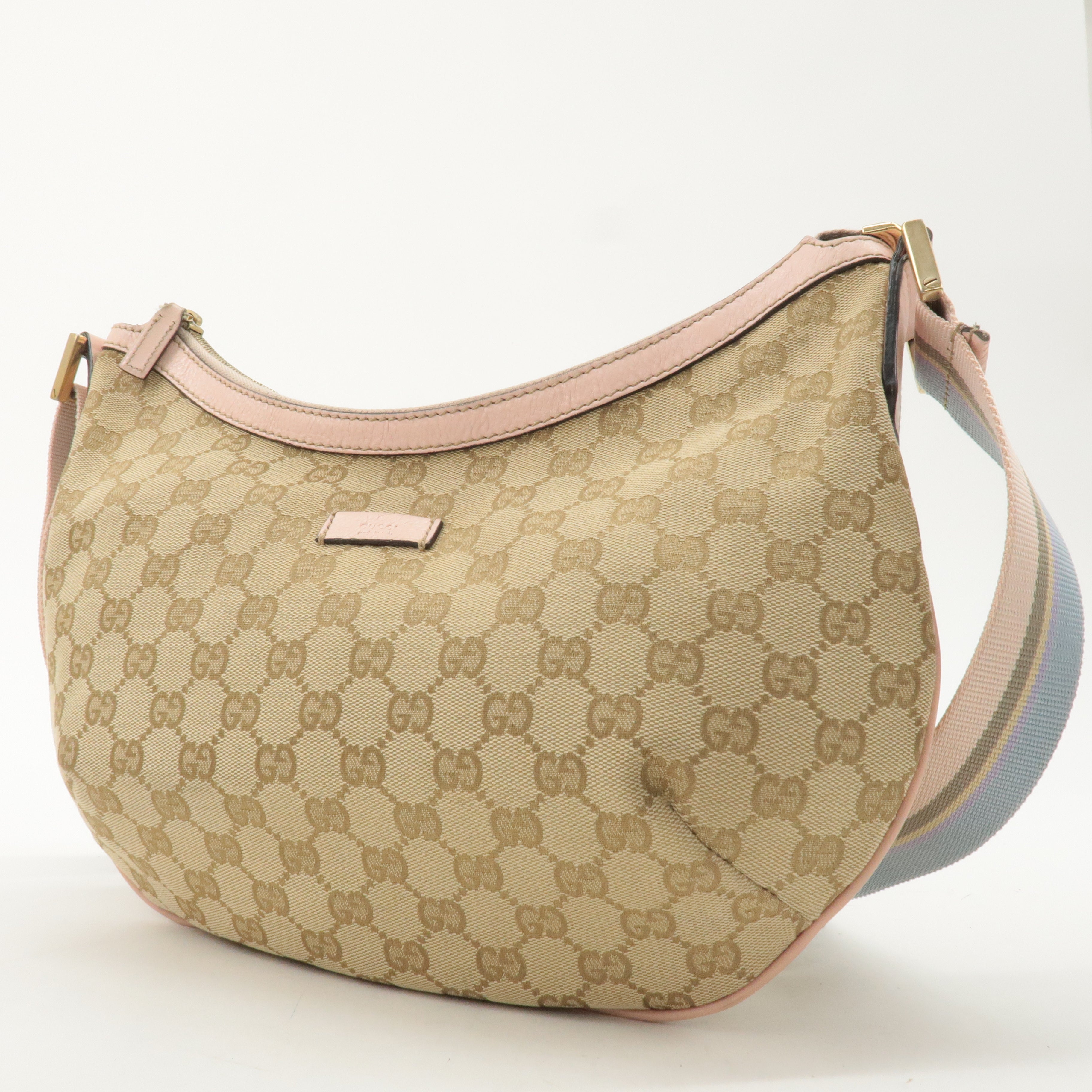 GUCCI GG Canvas Leather Shoulder Bag Beige Pink 181092