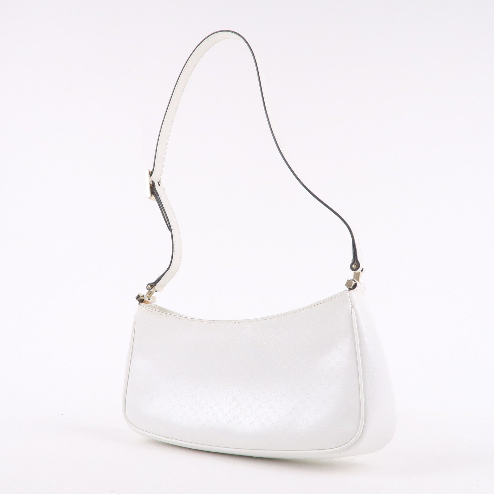 GUCCI Leather Microgucci Pattern Shoulder Bag WHite 001・4152