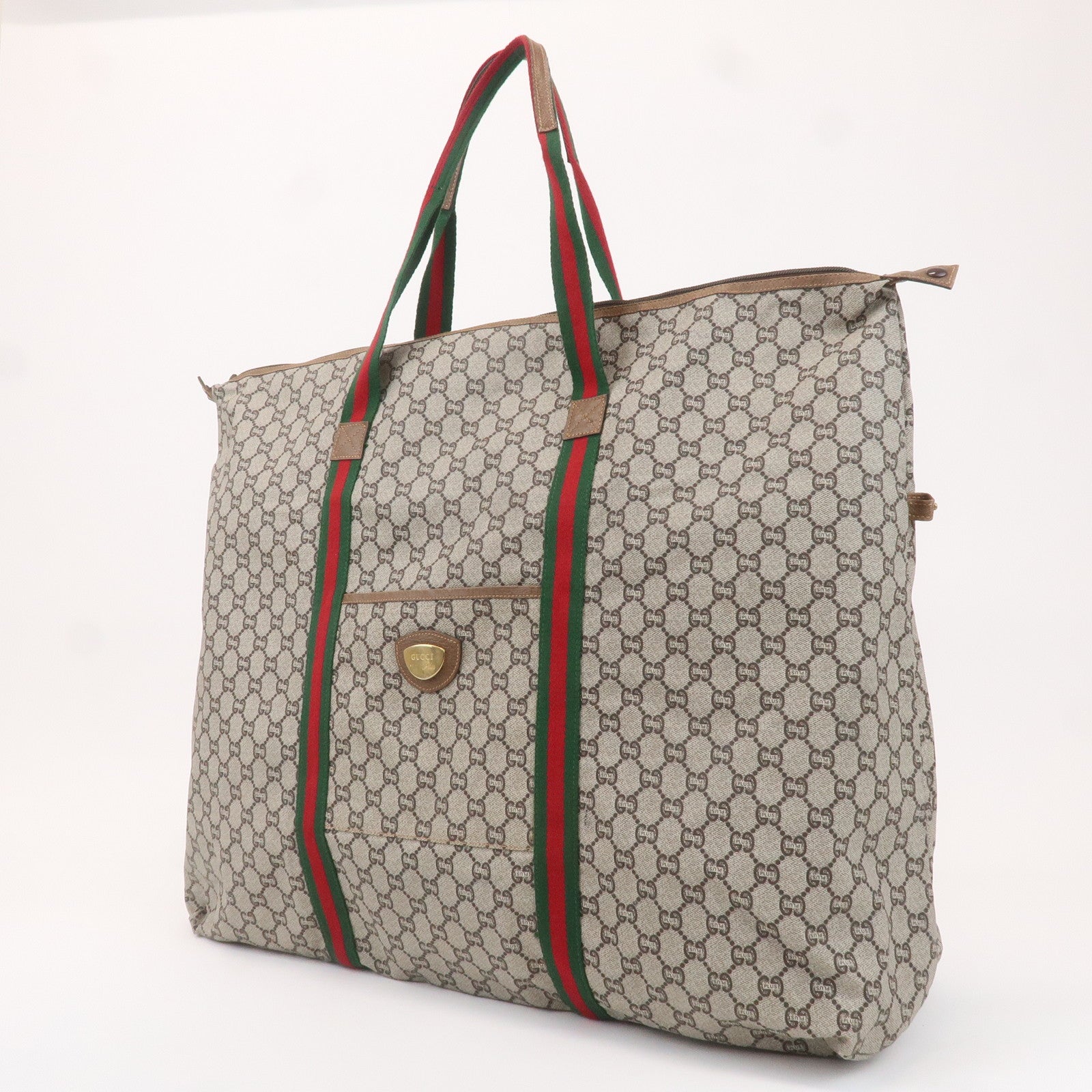 GUCCI Old Gucci Sherry GG Plus Leather Travel Bag Boston Bag