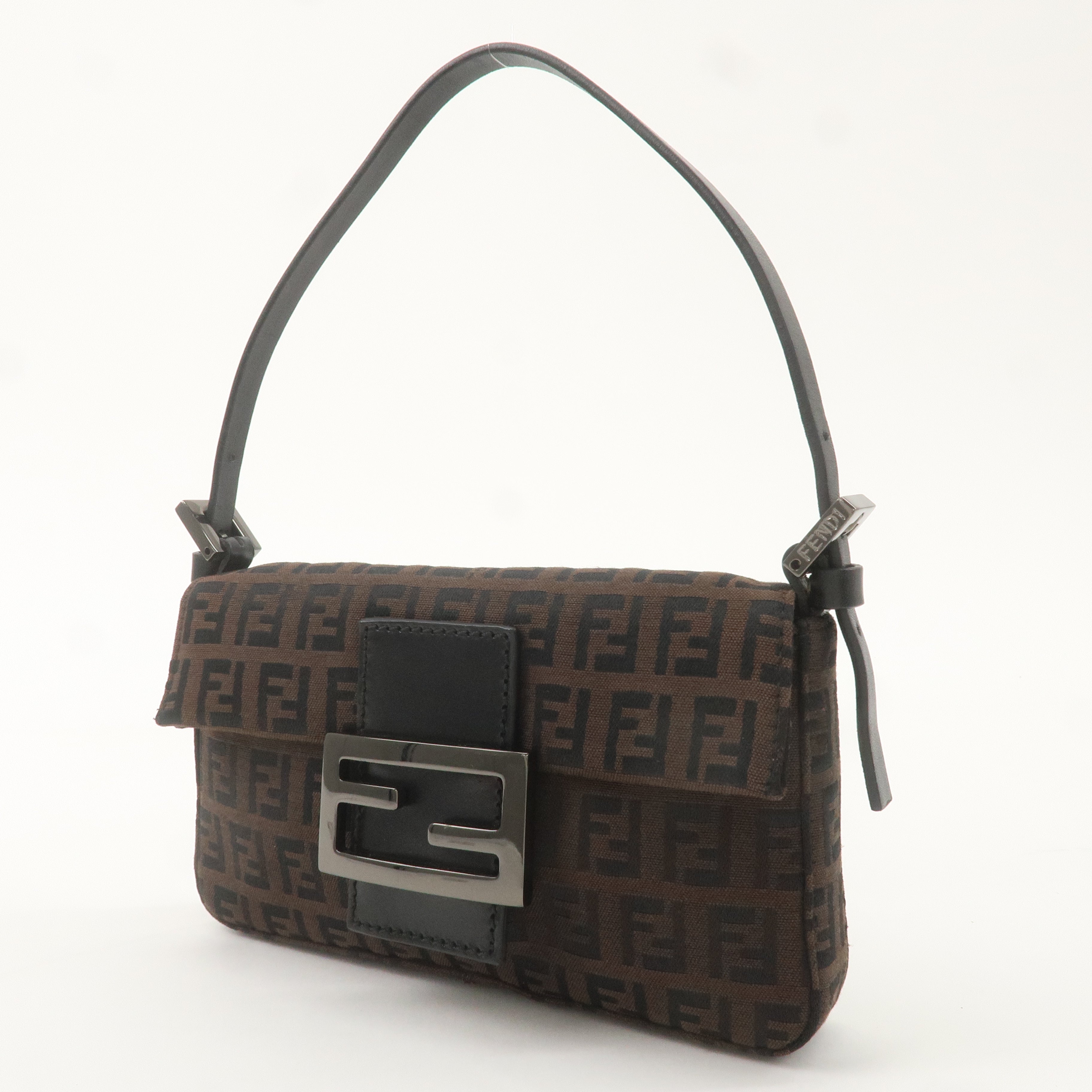 FENDI Mini Mamma Baguette Zucchino Canvas Leather Bag Brown 8BK005