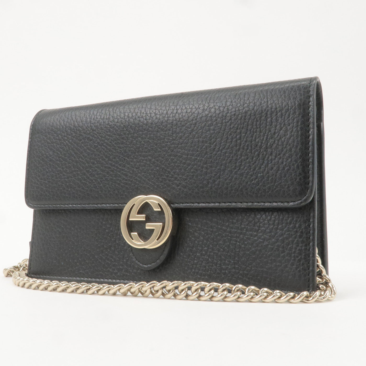 GUCCI Interlocking G Leather Chain Wallet WOC Black 510314