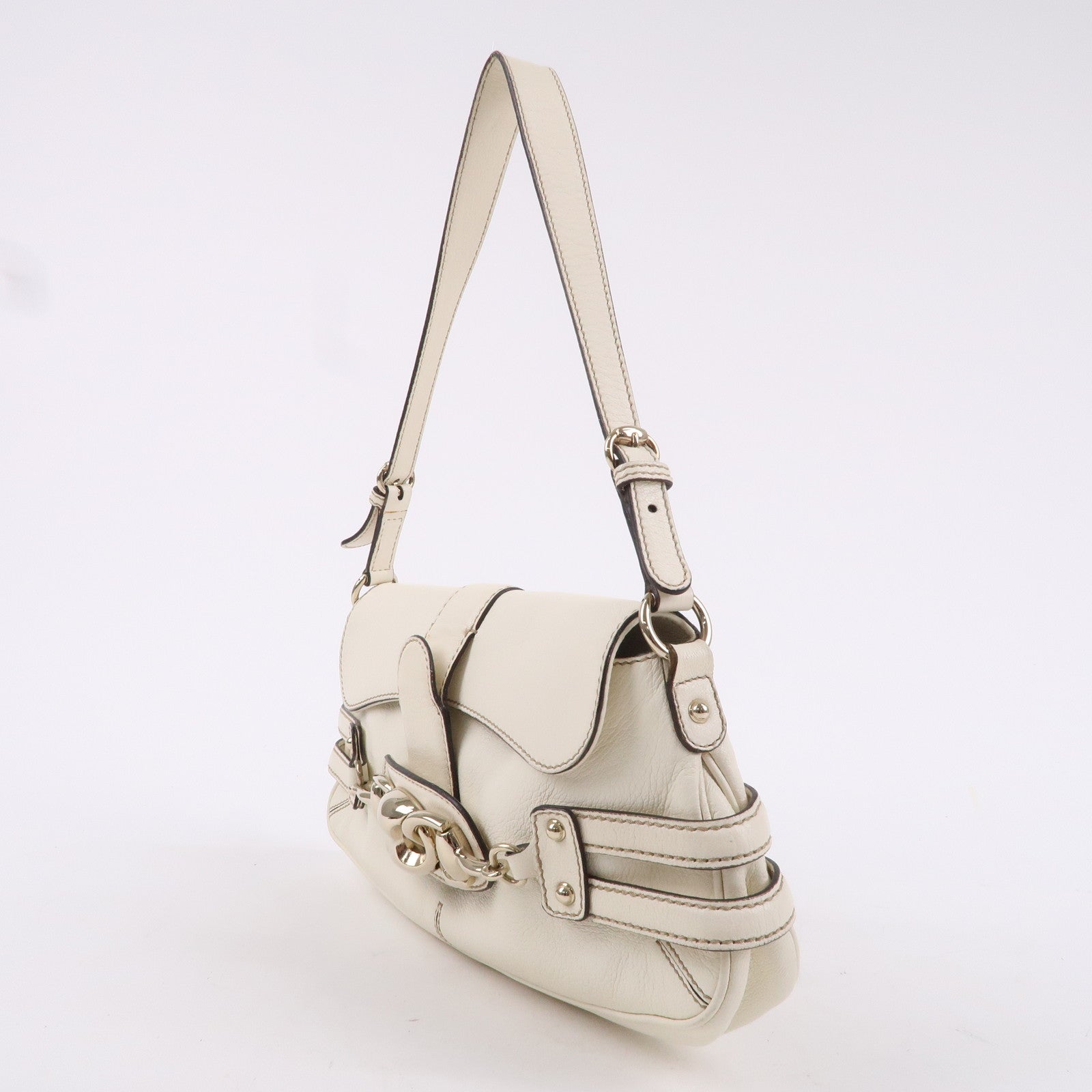 GUCCI Horsebit GG Leather Shoulder Bag Hand Bag White 159402