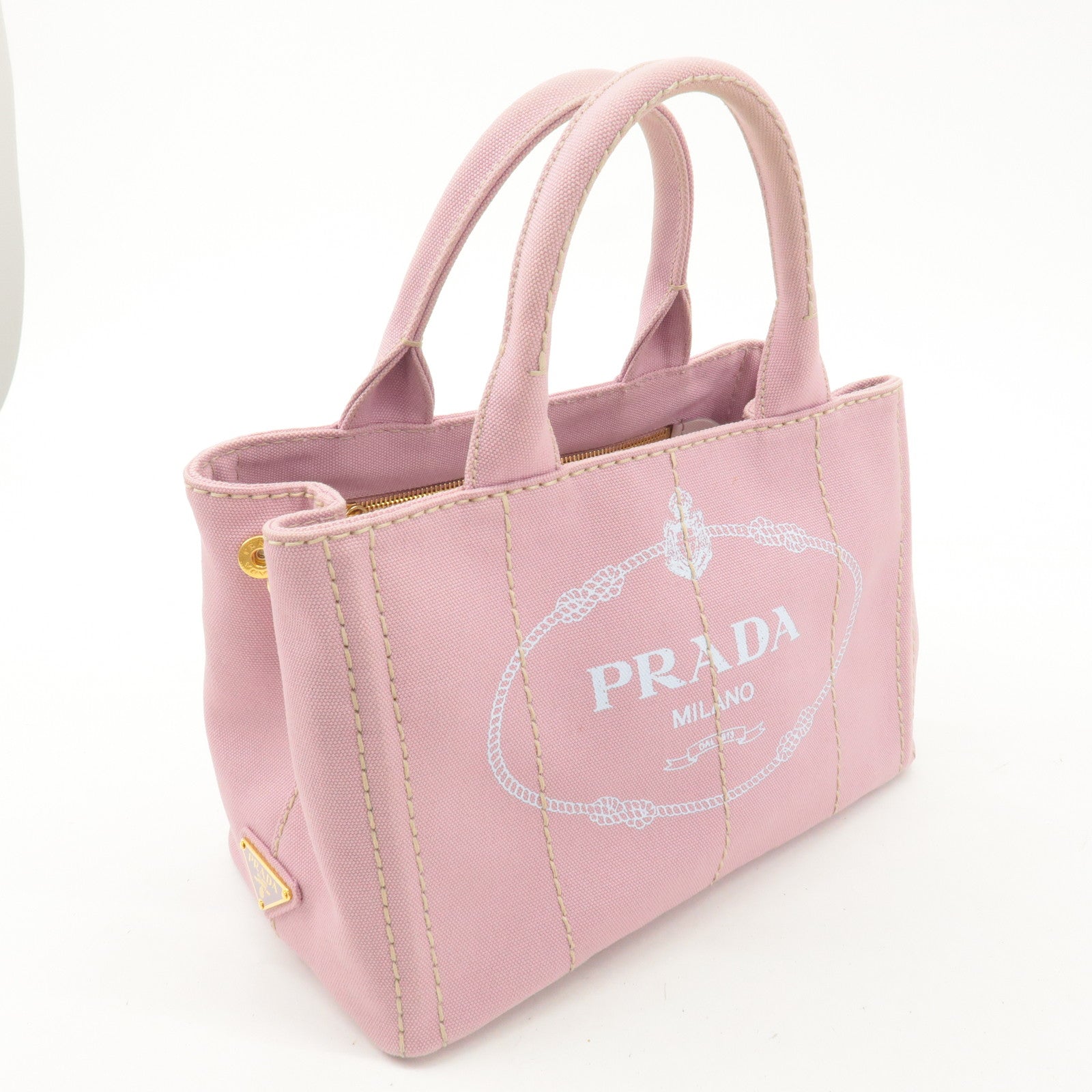 PRADA Logo Canapa Mini Canvas 2Way Bag Tote Bag Pink 1BG439