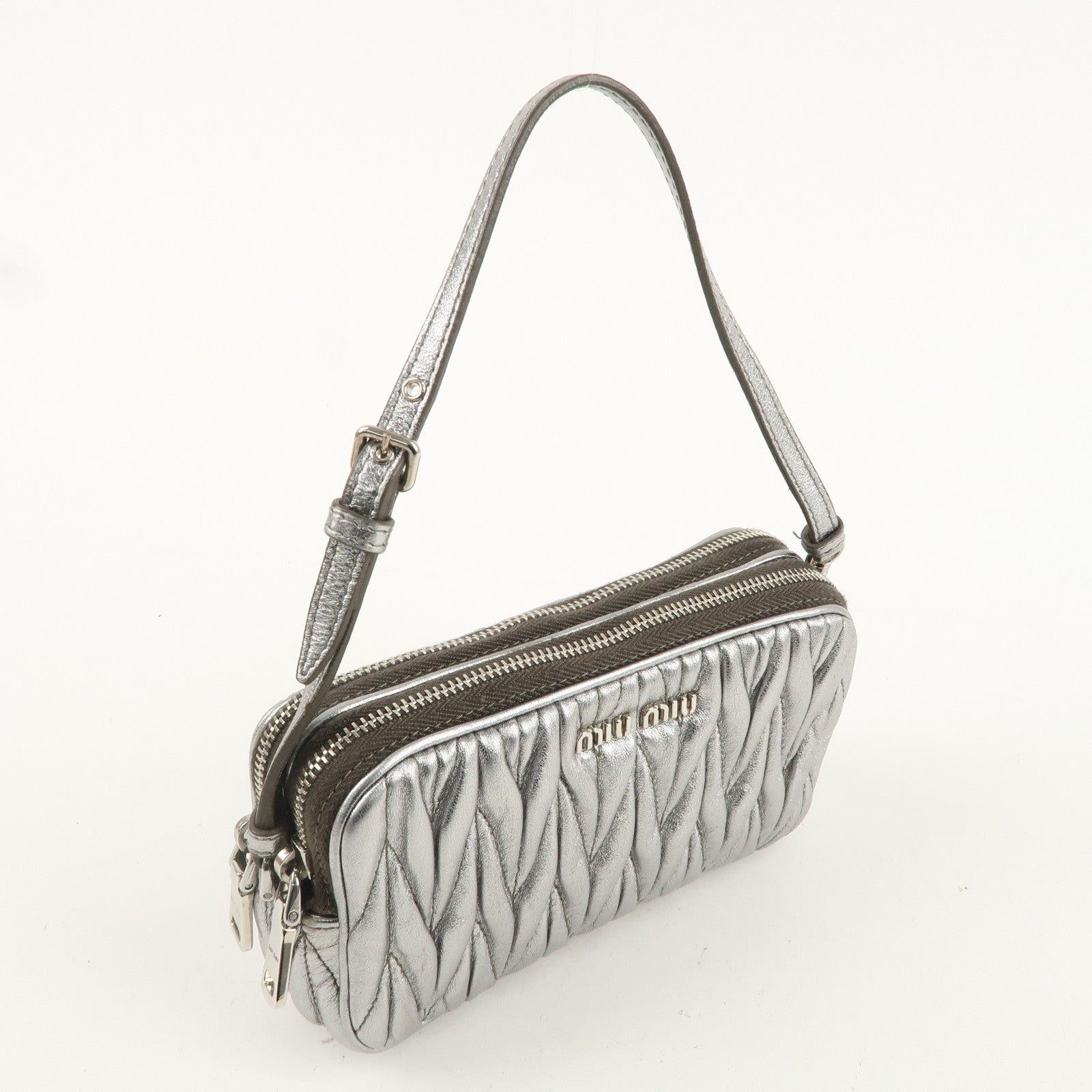 Miu Miu Matelasse Leather Mini Bag Accessory Small Pouch Silver