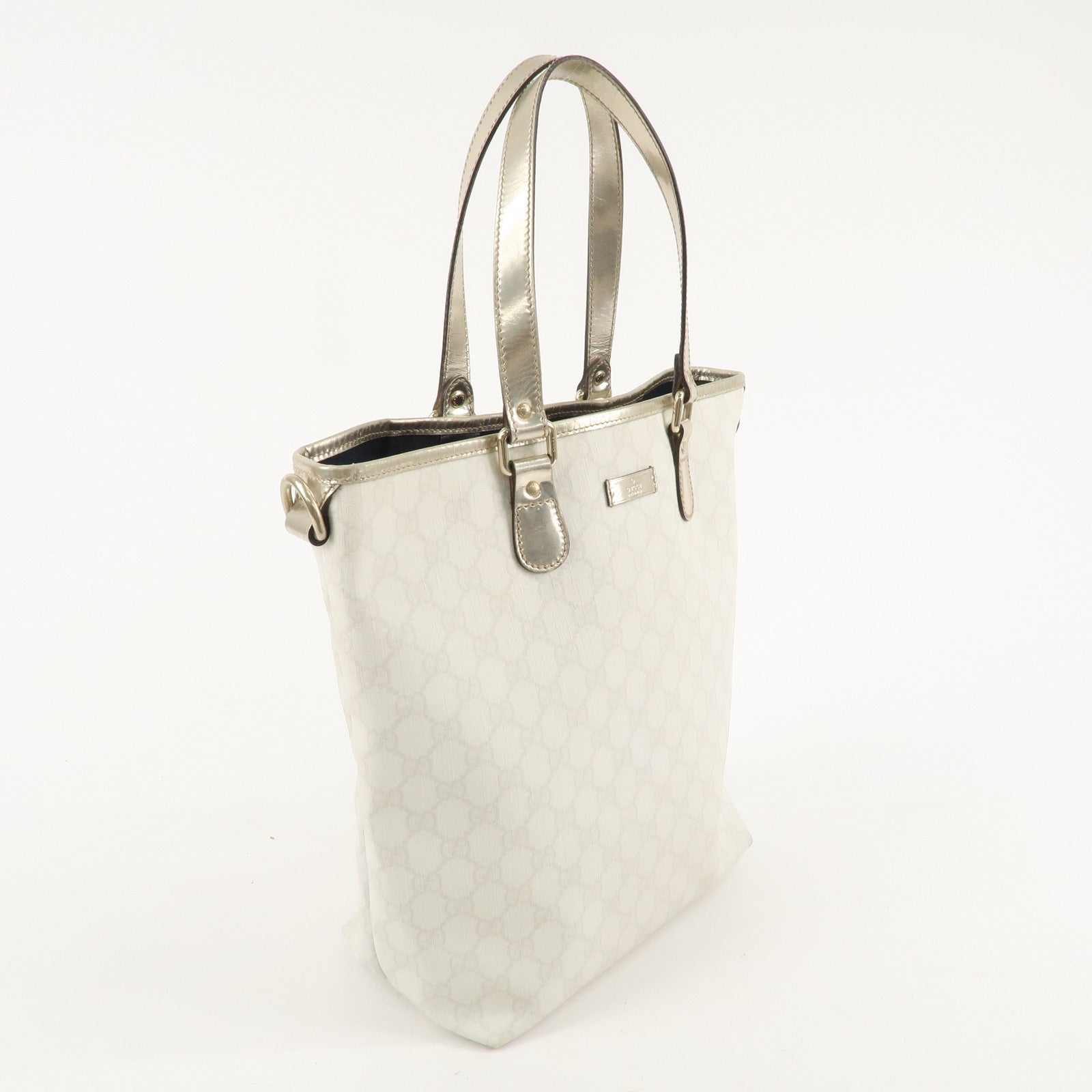 GUCCI GG Supreme Leather Tote Bag Hand Bag Ivory Silver 189896