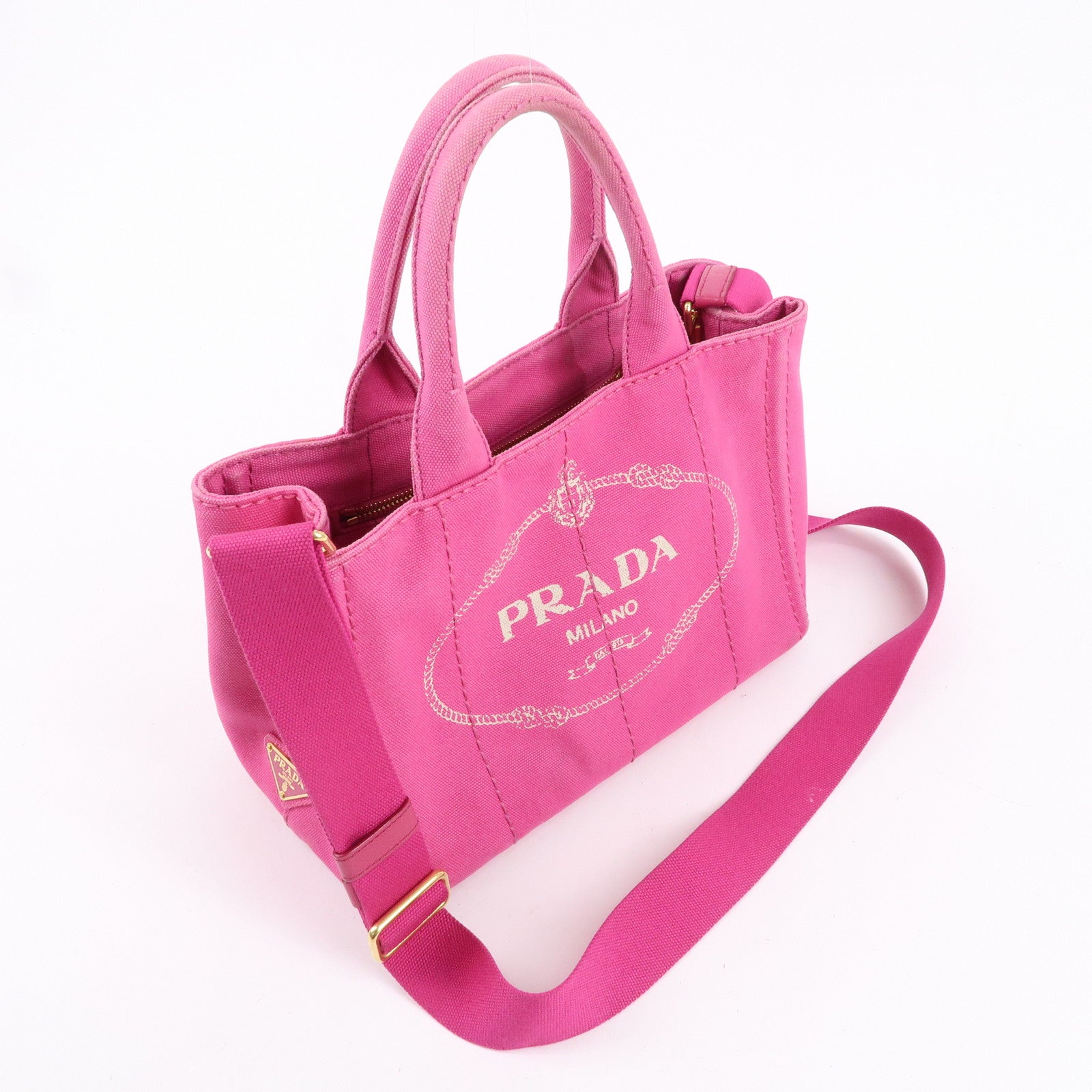 PRADA Logo Canapa Mini Canvas 2Way Bag Tote Bag Pink 1BG439