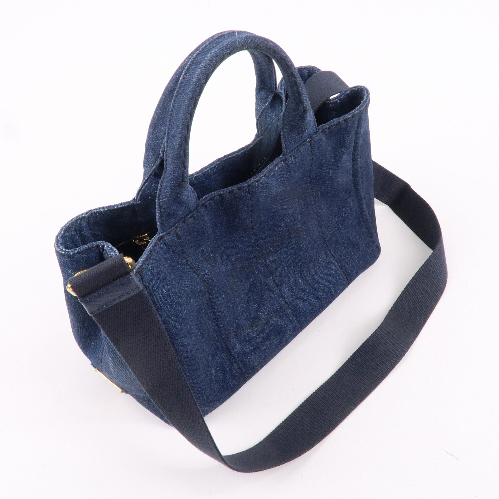 PRADA Logo Canapa Mini Denim 2Way Shoulder Bag Blue 1BG439