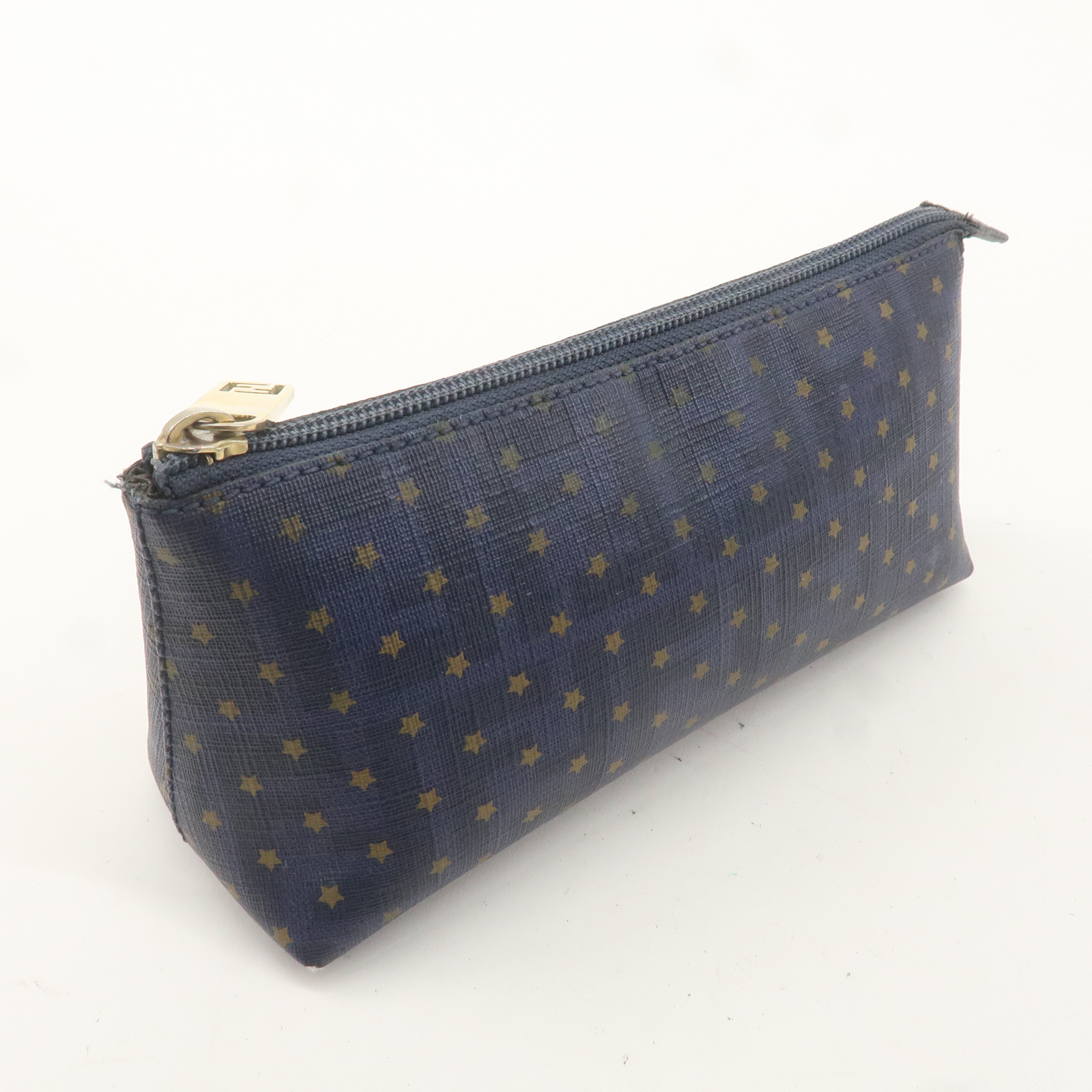 FENDI Zucca PVC Leather Star Print Cosmetic Pouch Navy 7N0038