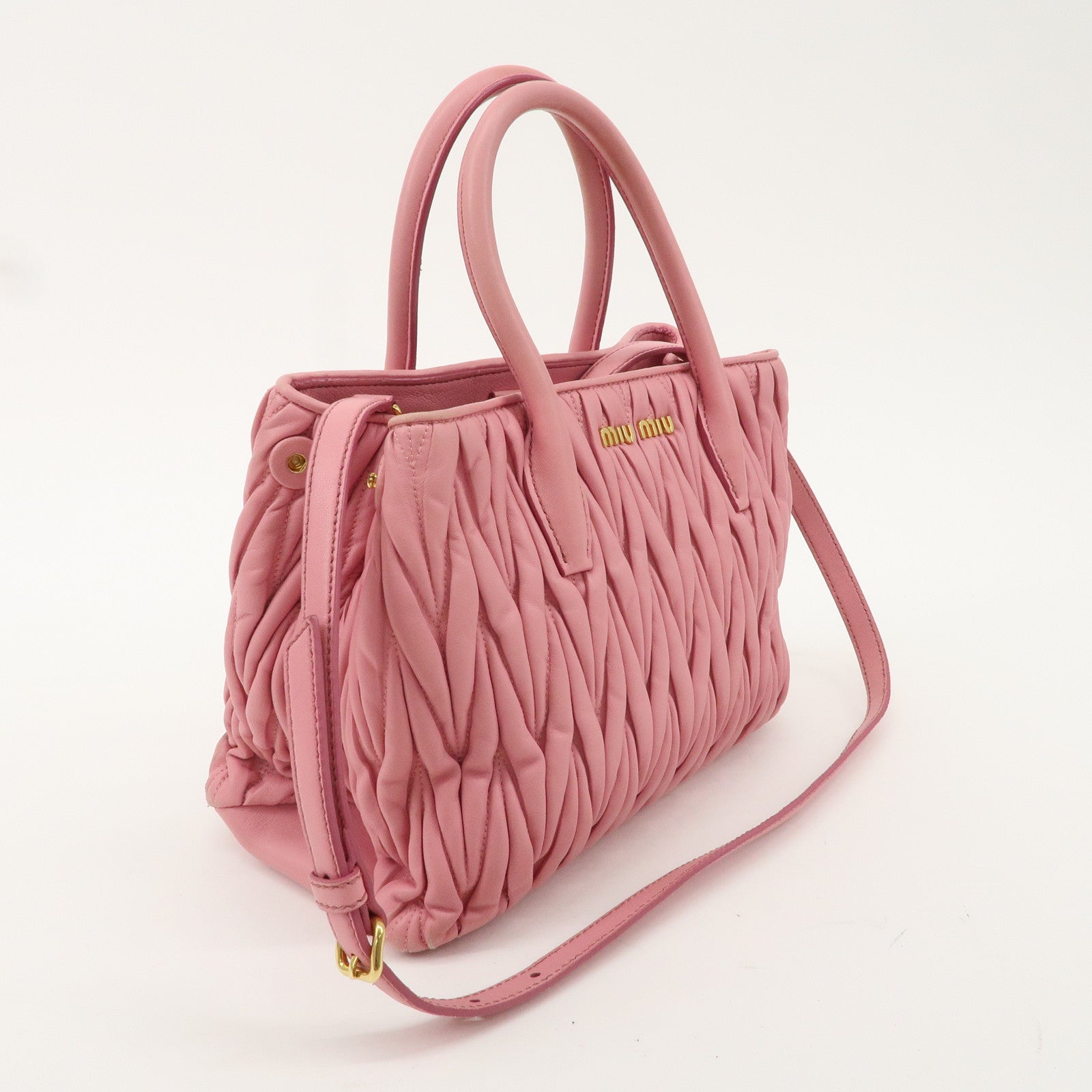 MIU MIU Matelasse Leather 2Way Shoulder Hand Bag Pink RN1069