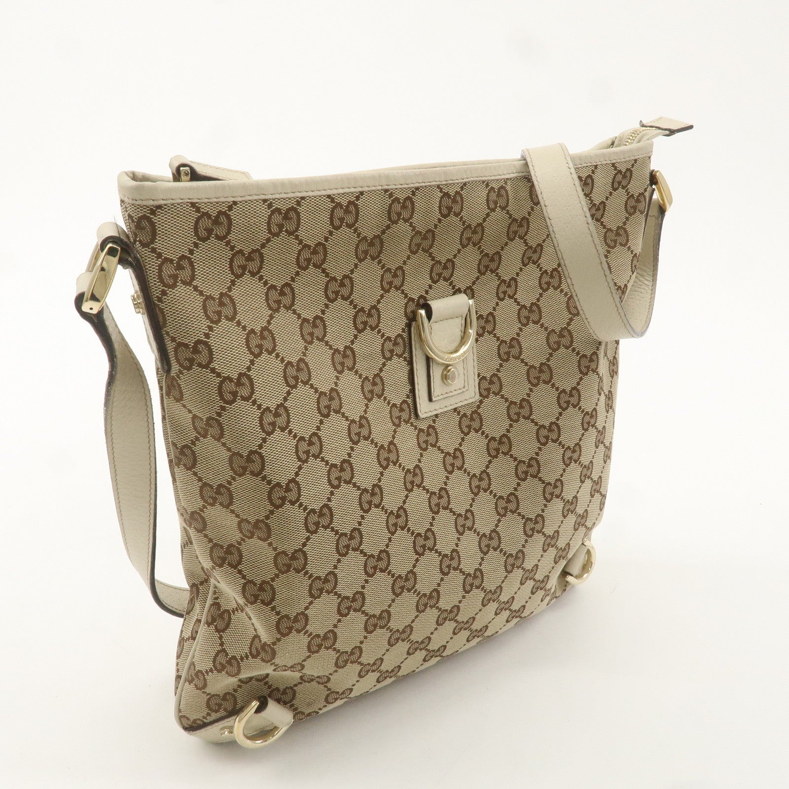 GUCCI Abbey GG Canvas Leather Shoulder Bag Beige Ivory 131326