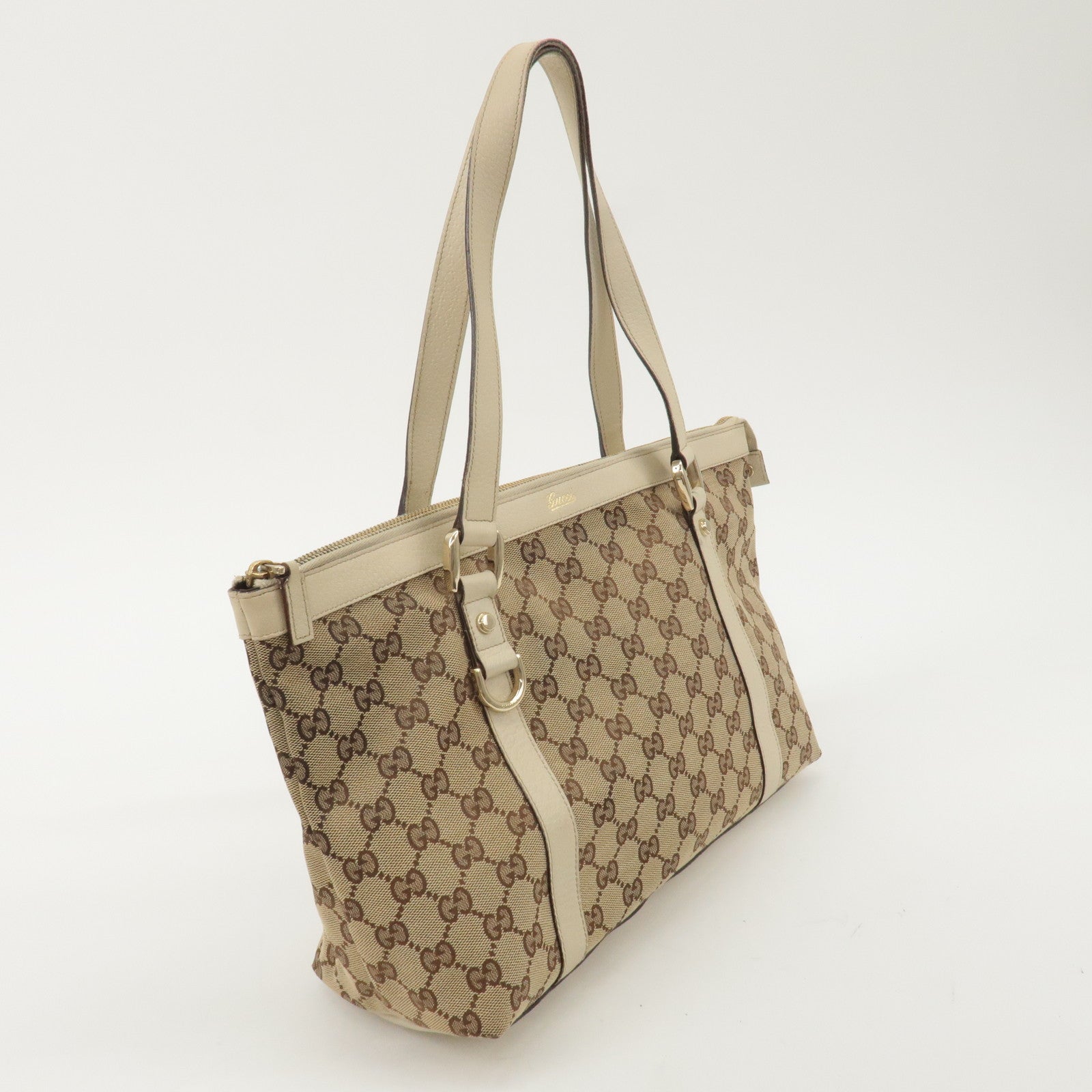 GUCCI Abbey GG Canvas Leather Tote Bag Beige Ivory 141470