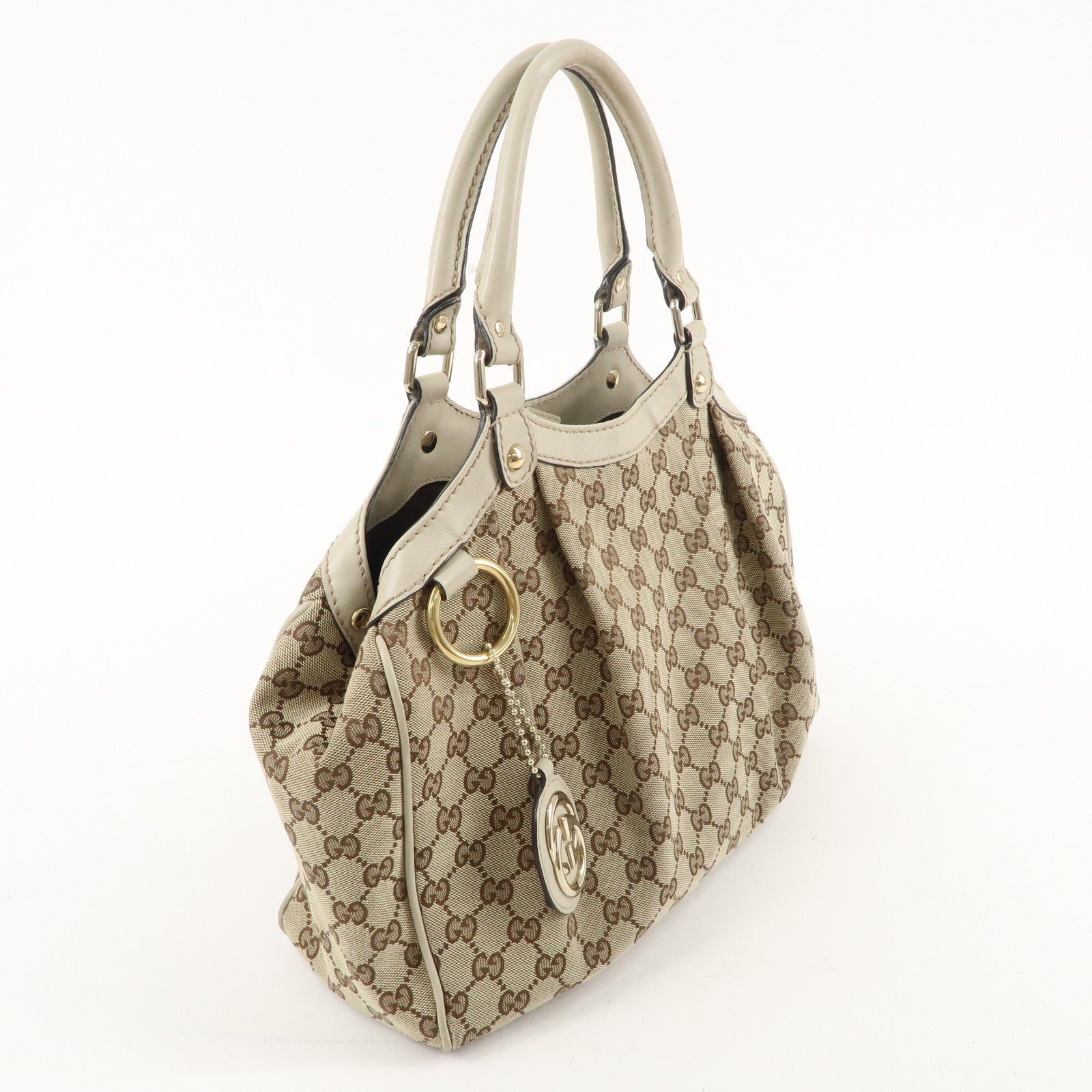 GUCCI Sukey GG Canvas Leather Hand Bag Beige Ivory 211944