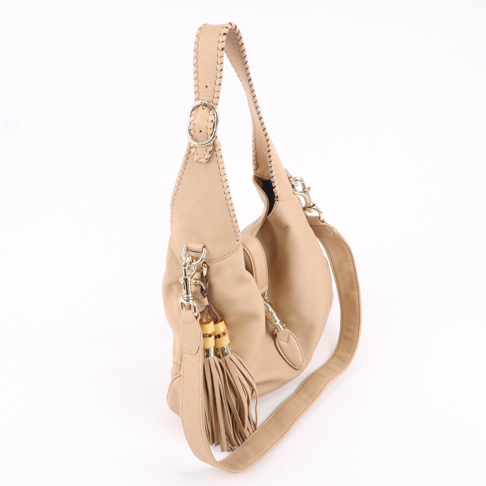 GUCCI New Jackie Leather 2Way Shoulder Hand Bag Beige 246907