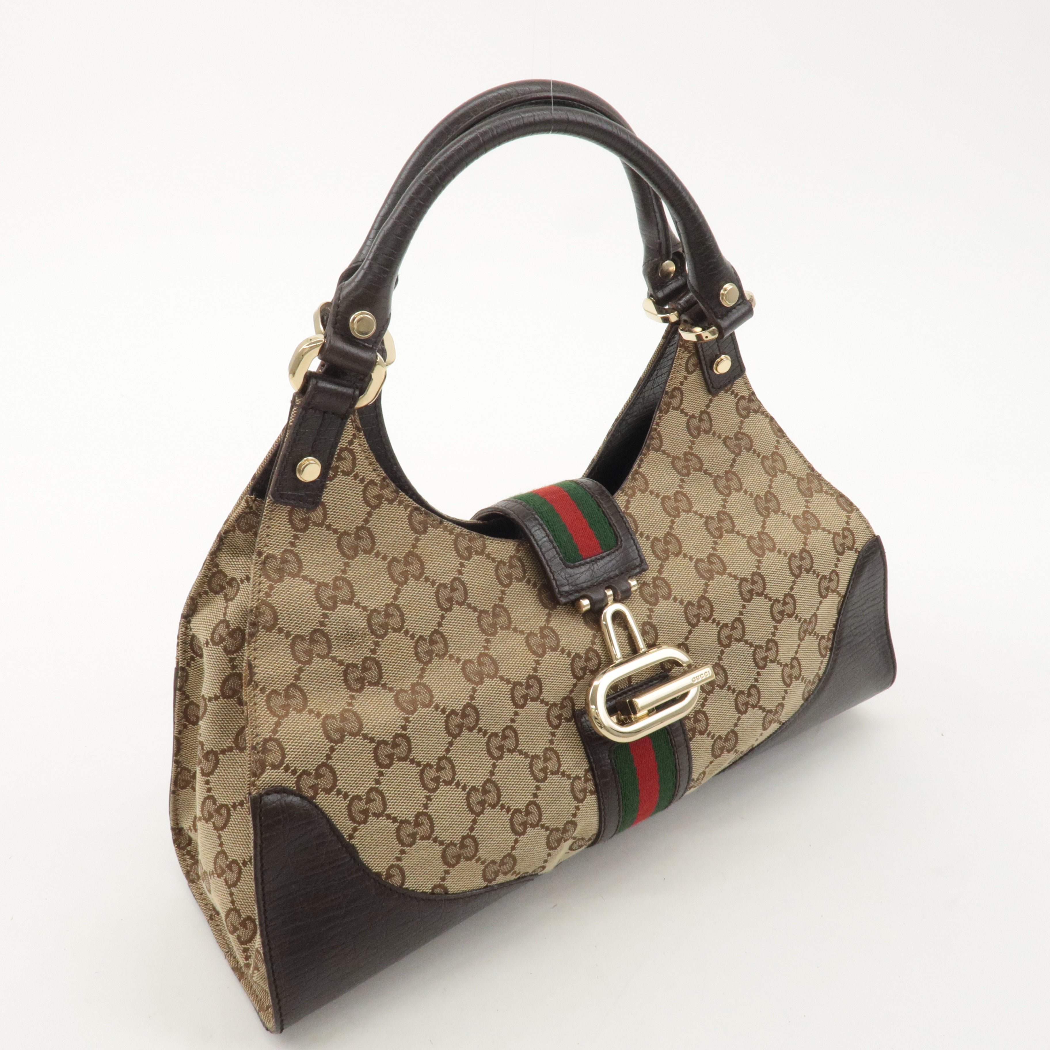 GUCCI Sherry GG Canvas Leather Shoulder Bag Beige Brown 130995