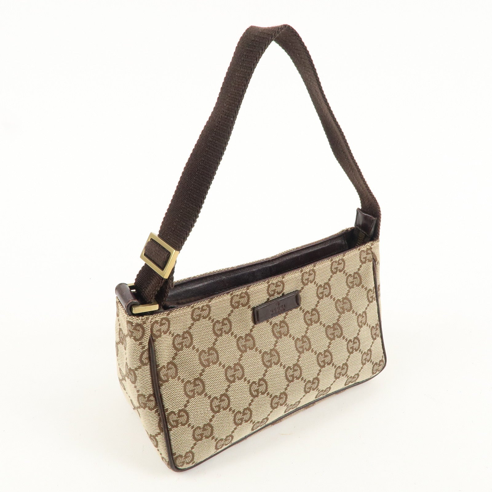 GUCCI GG Canvas Leather Hand Bag Beige Brown 106644