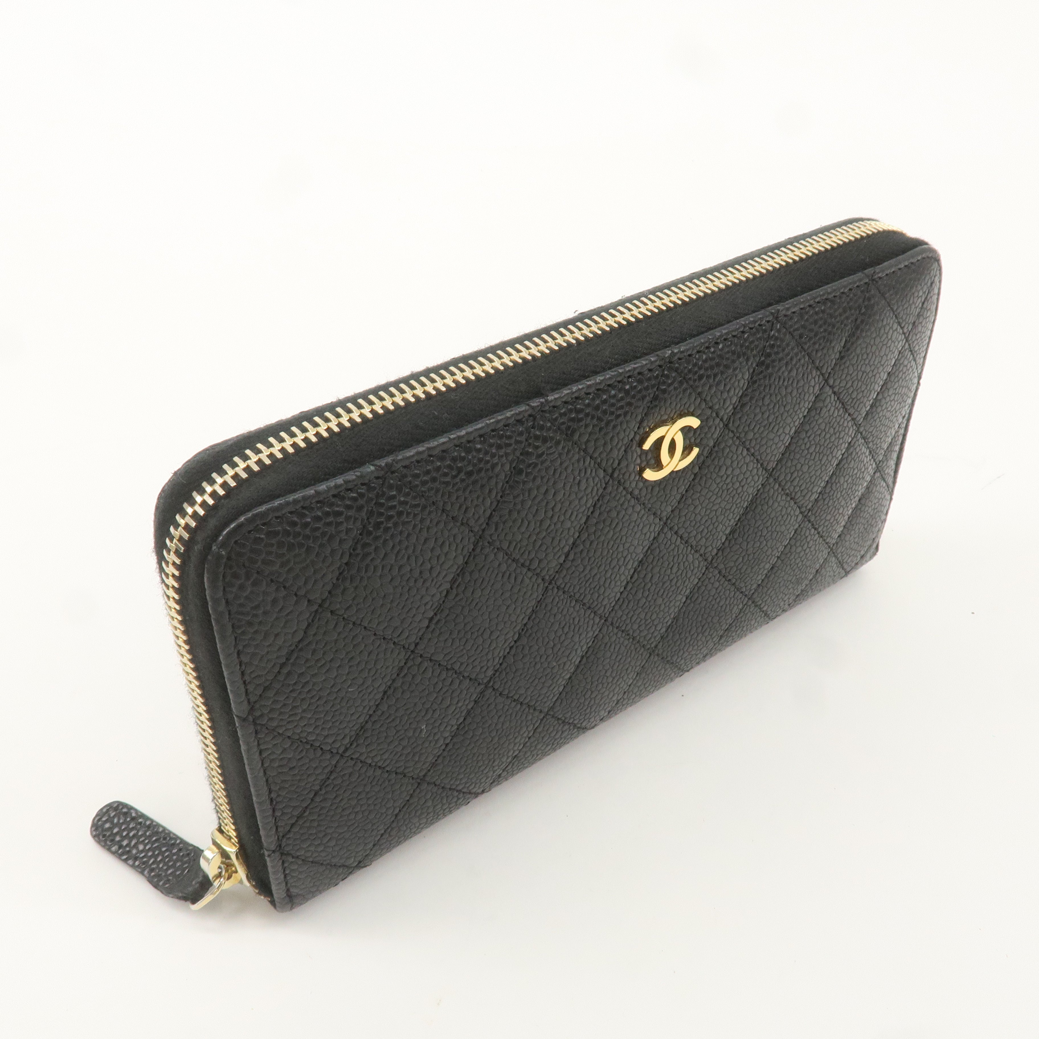 CHANEL Caviar Skin Coco Mark Matelasse Long Wallet Black A50097