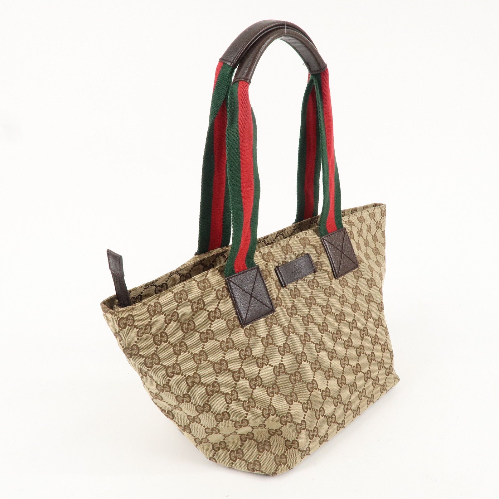 GUCCI Sherry GG Canvas Leather Tote Bag Beige Brown 131230