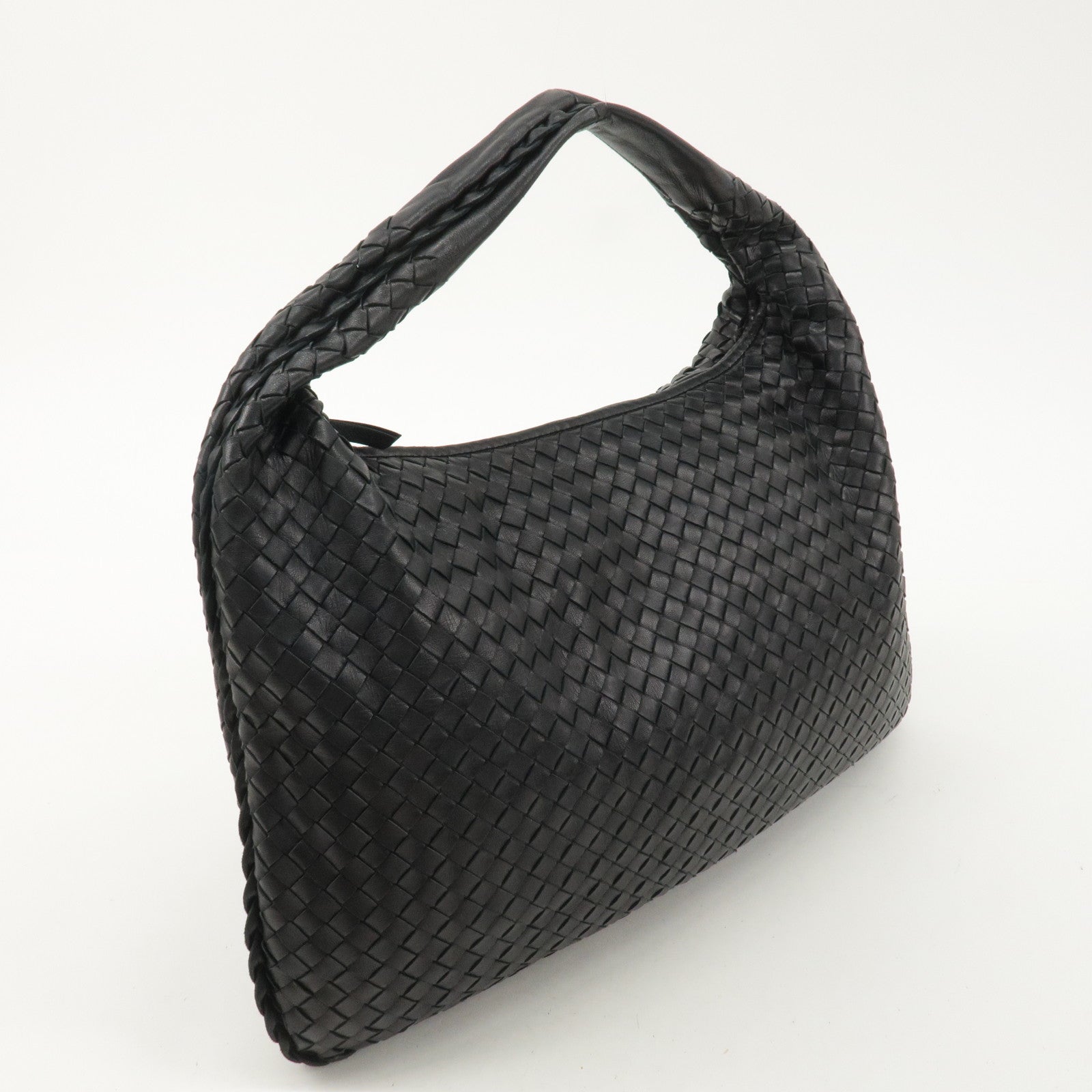 BOTTEGA VENETA Hobo Intrecciato Leather Shoulder Bag Black 115654