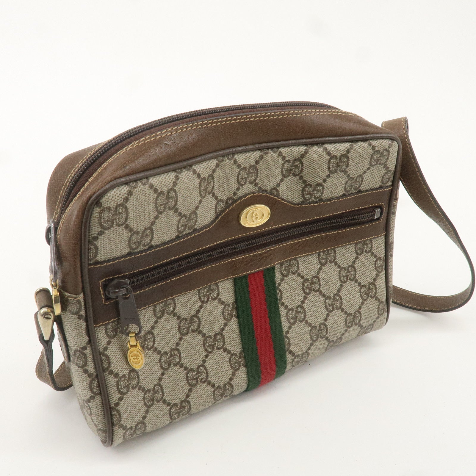 GUCCI Old Gucci Sherry GG Plus Leather Shoulder Bag Beige 010.378