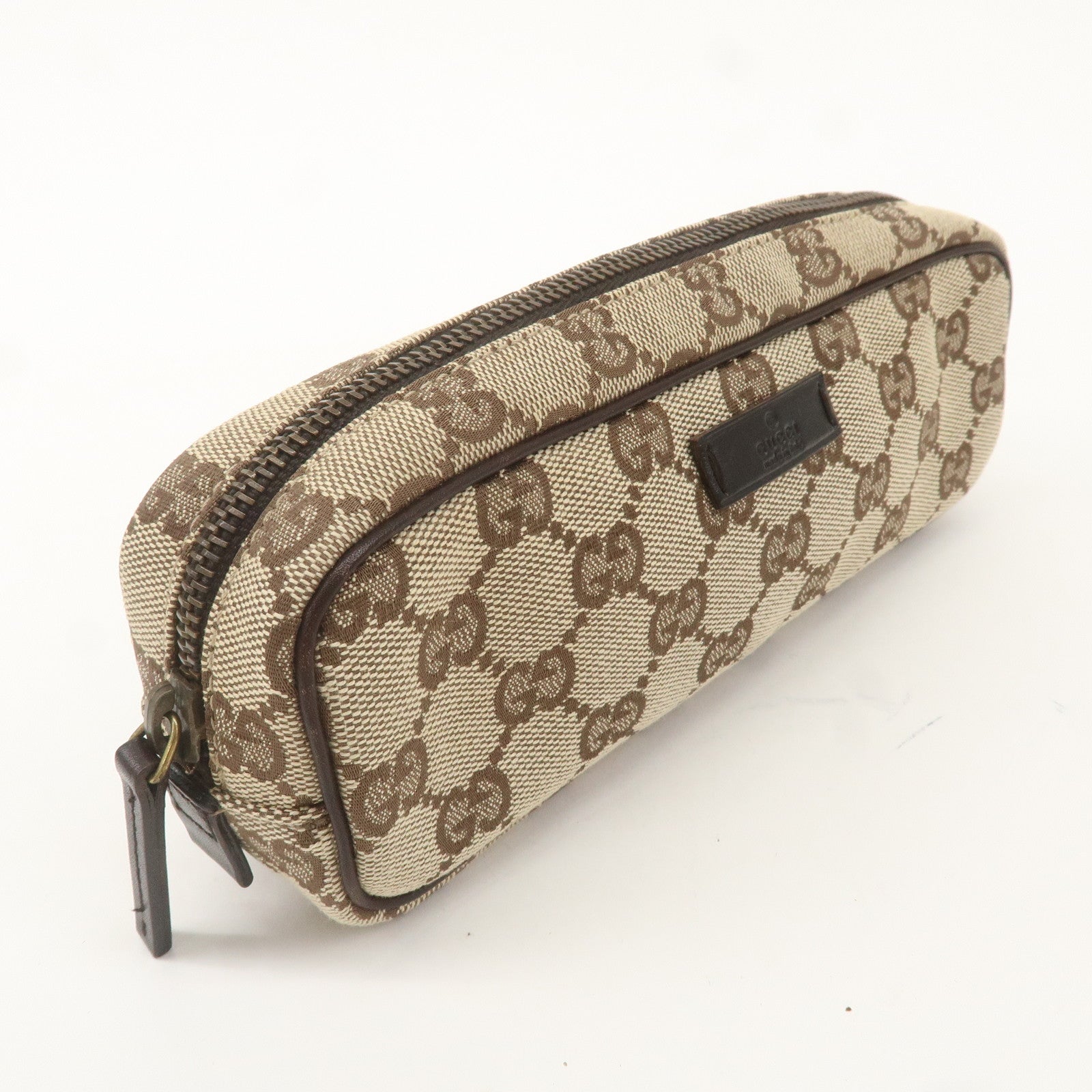 GUCCI GG Canvas Leather Pouch Beige Brown 106648 Used F/