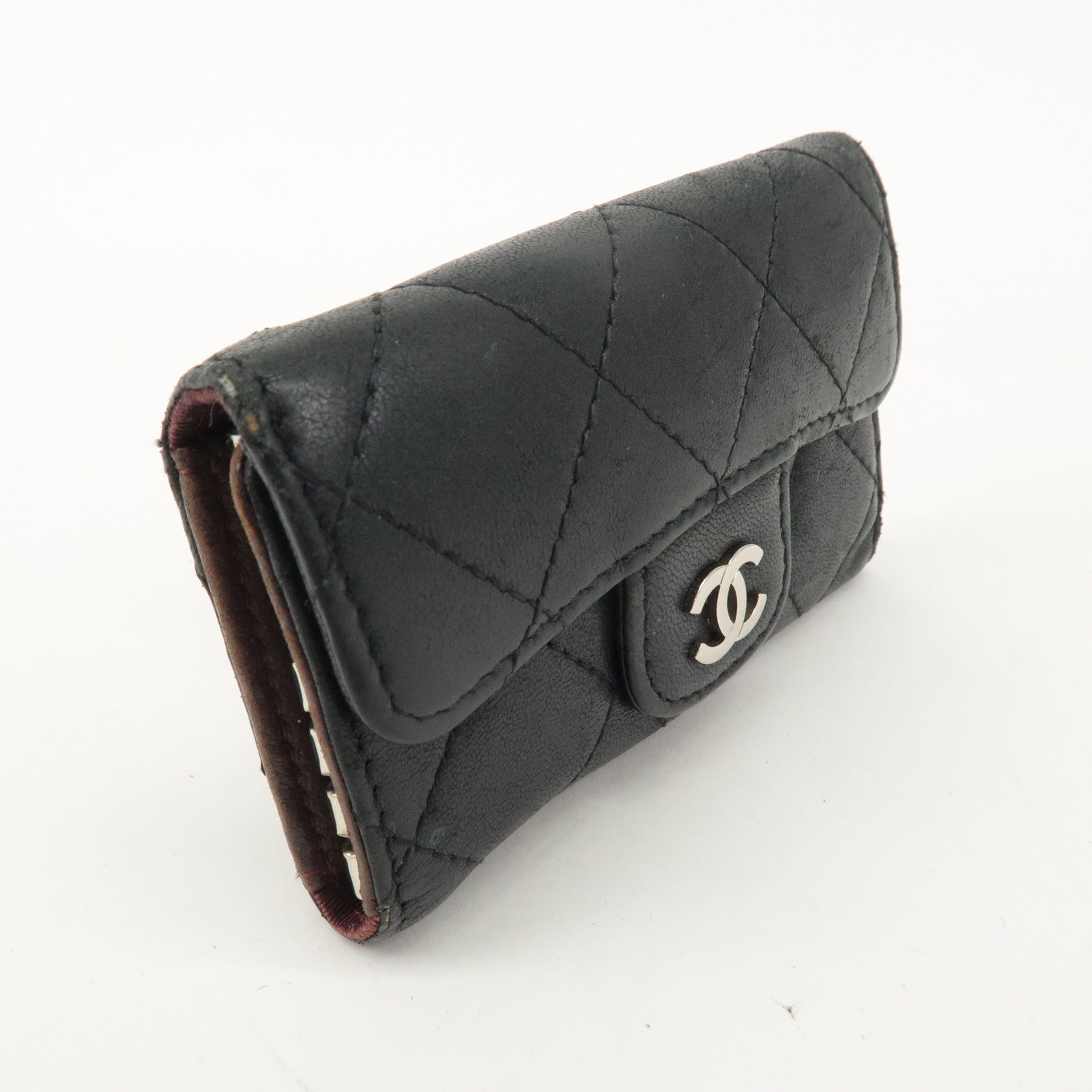 CHANEL Matelasse Lamb Skin 6 Rings Key Case Black A31503