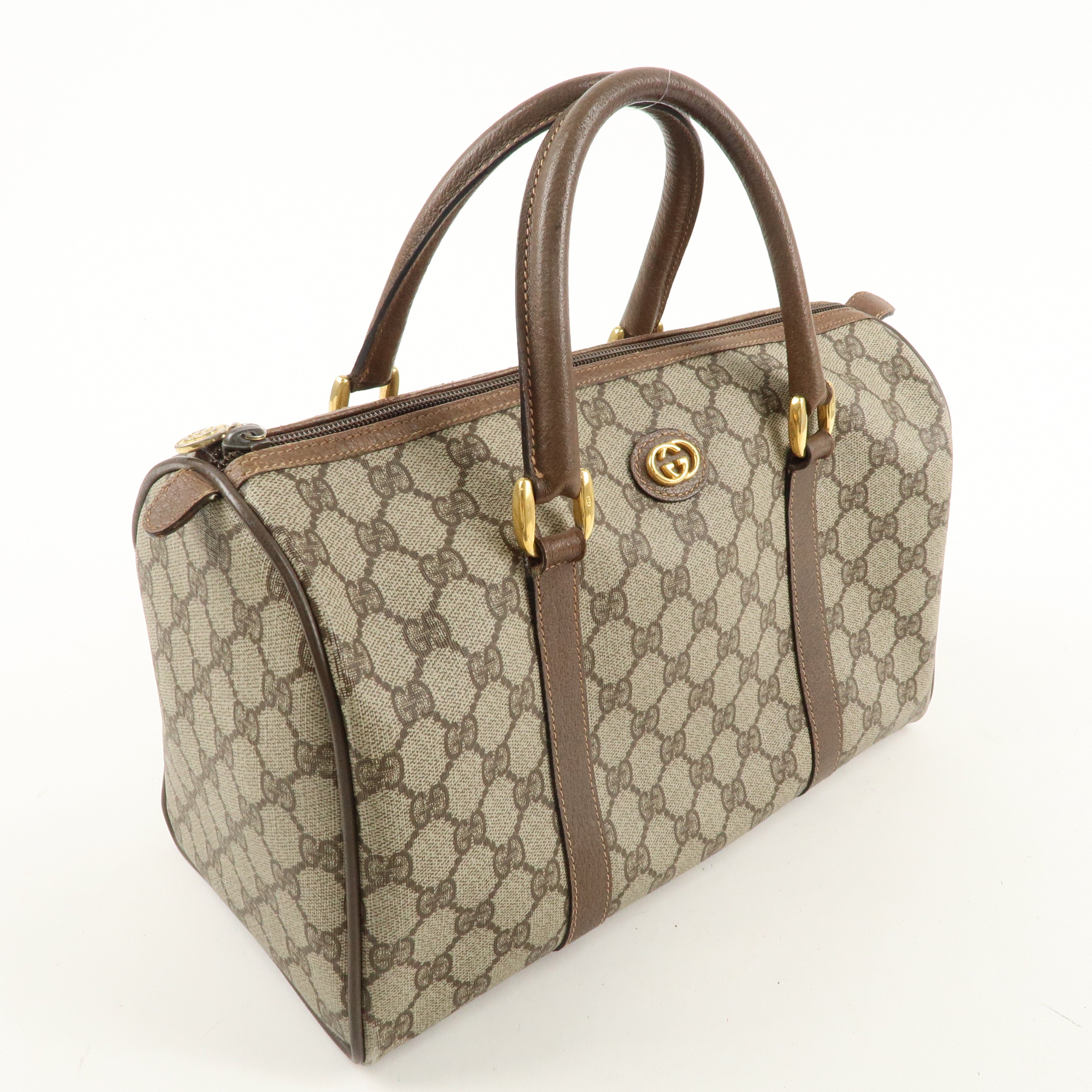 GUCCI Old Gucci GG Plus Leather Boston Bag Beige Brown 002.39