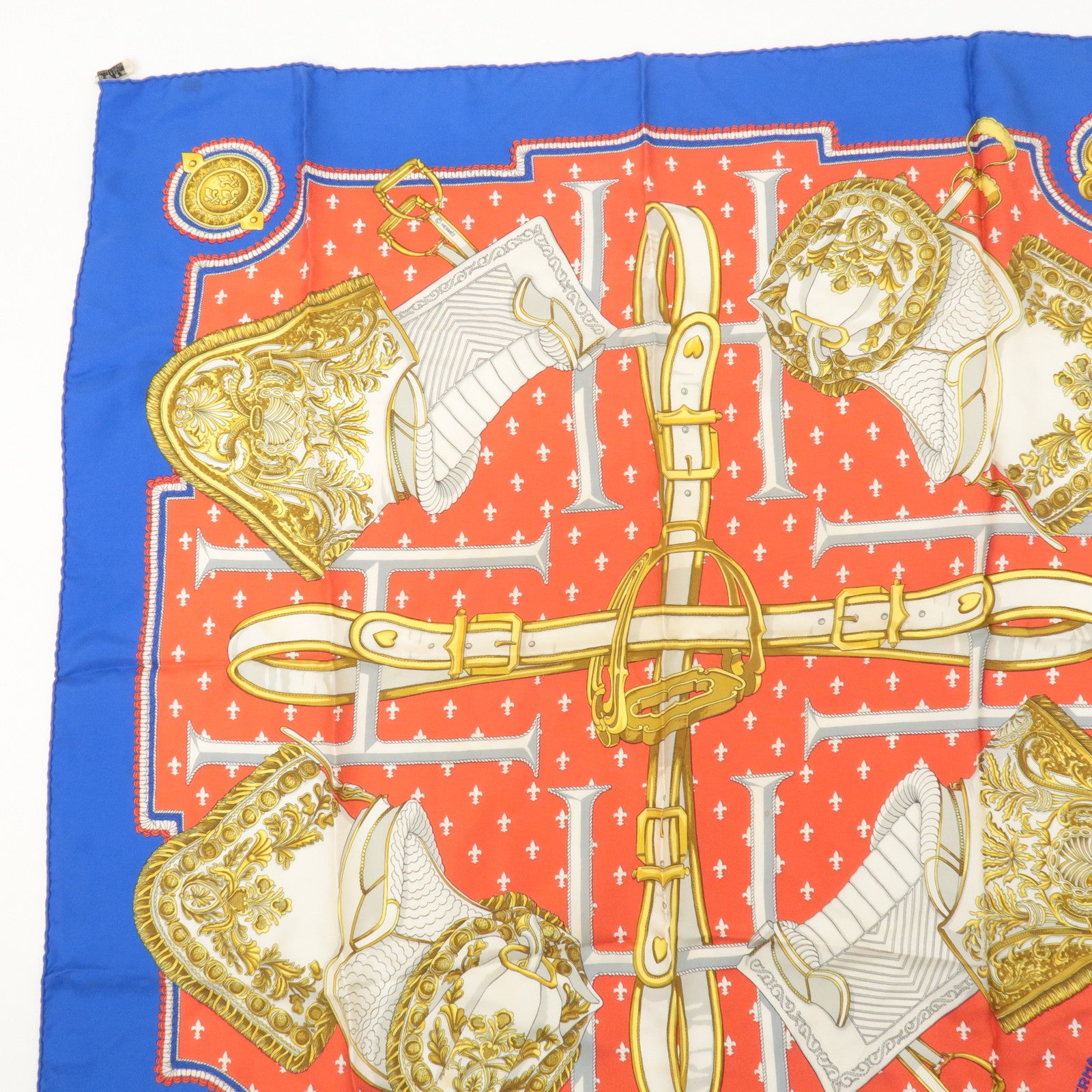 HERMES Carre 90 Silk 100% Scarf Selles A Housse Belt Print