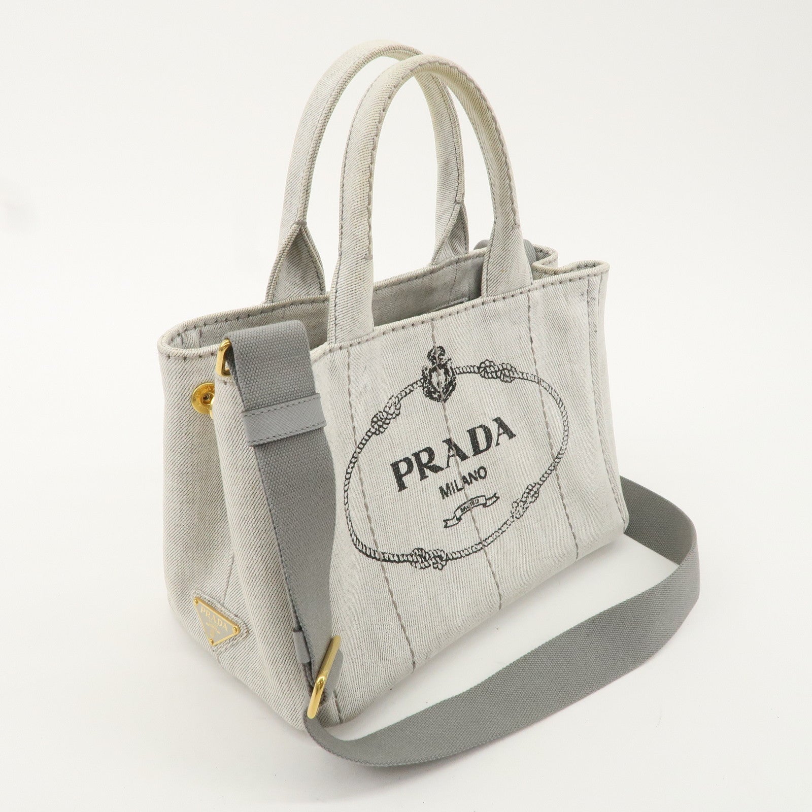 PRADA Logo Canapa Mini Canvas 2Way Tote Bag Hand Bag Gray