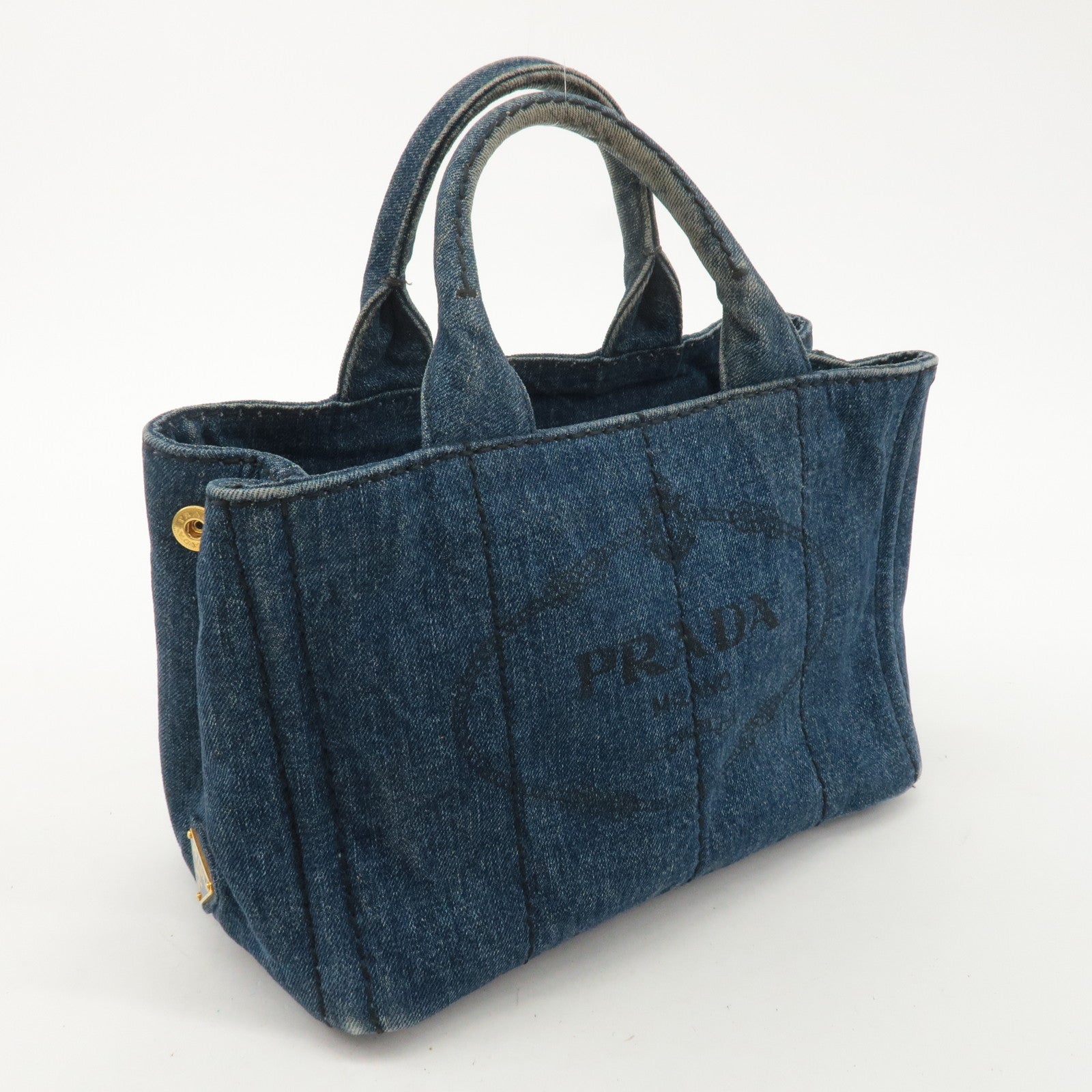 PRADA Logo Canapa Mini Denim Hand Bag Tote Bag Blue BN2439