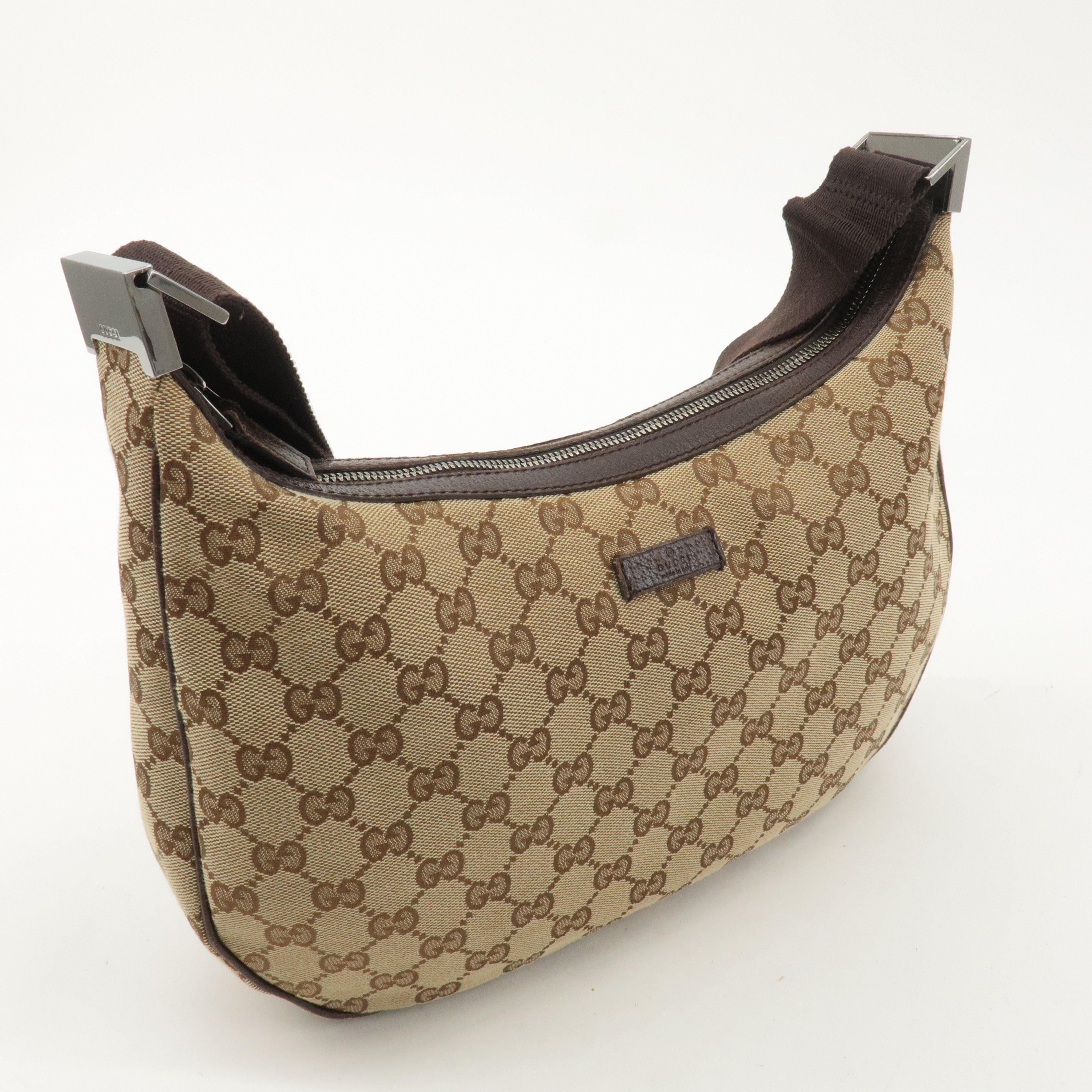 GUCCI GG Canvas Leather Shoulder Bag Beige Brown 122790