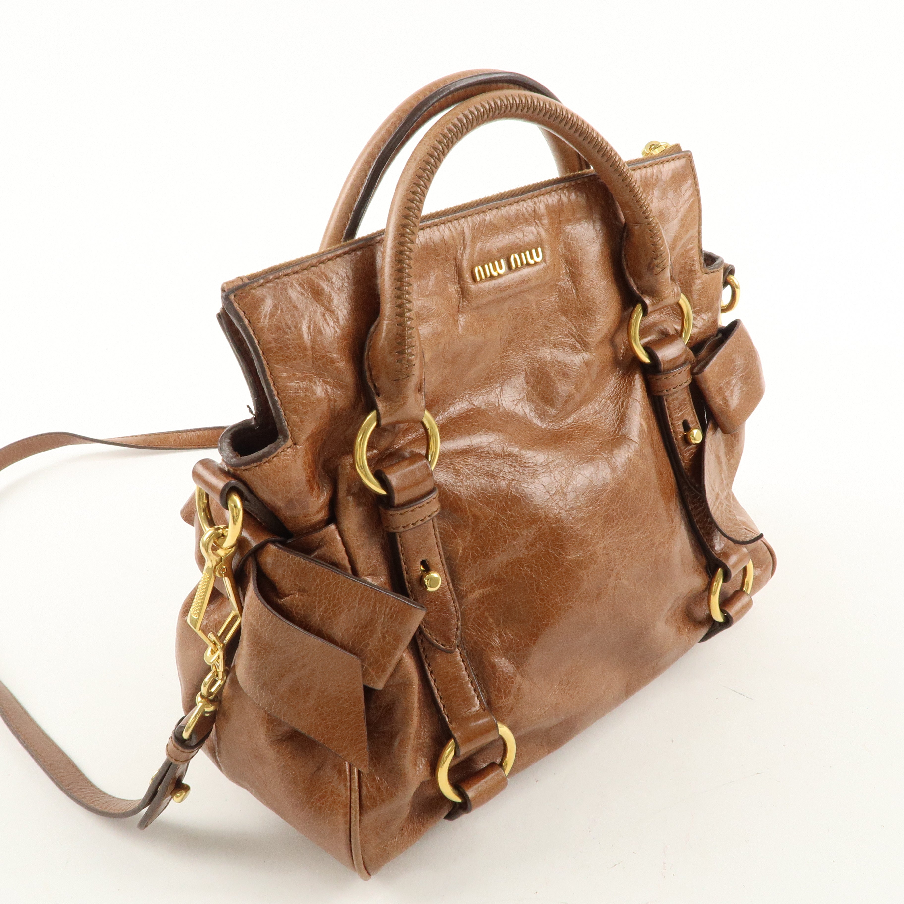 MIU MIU Leather 2Way Bag Hand Bag Shoulder Bag Brown