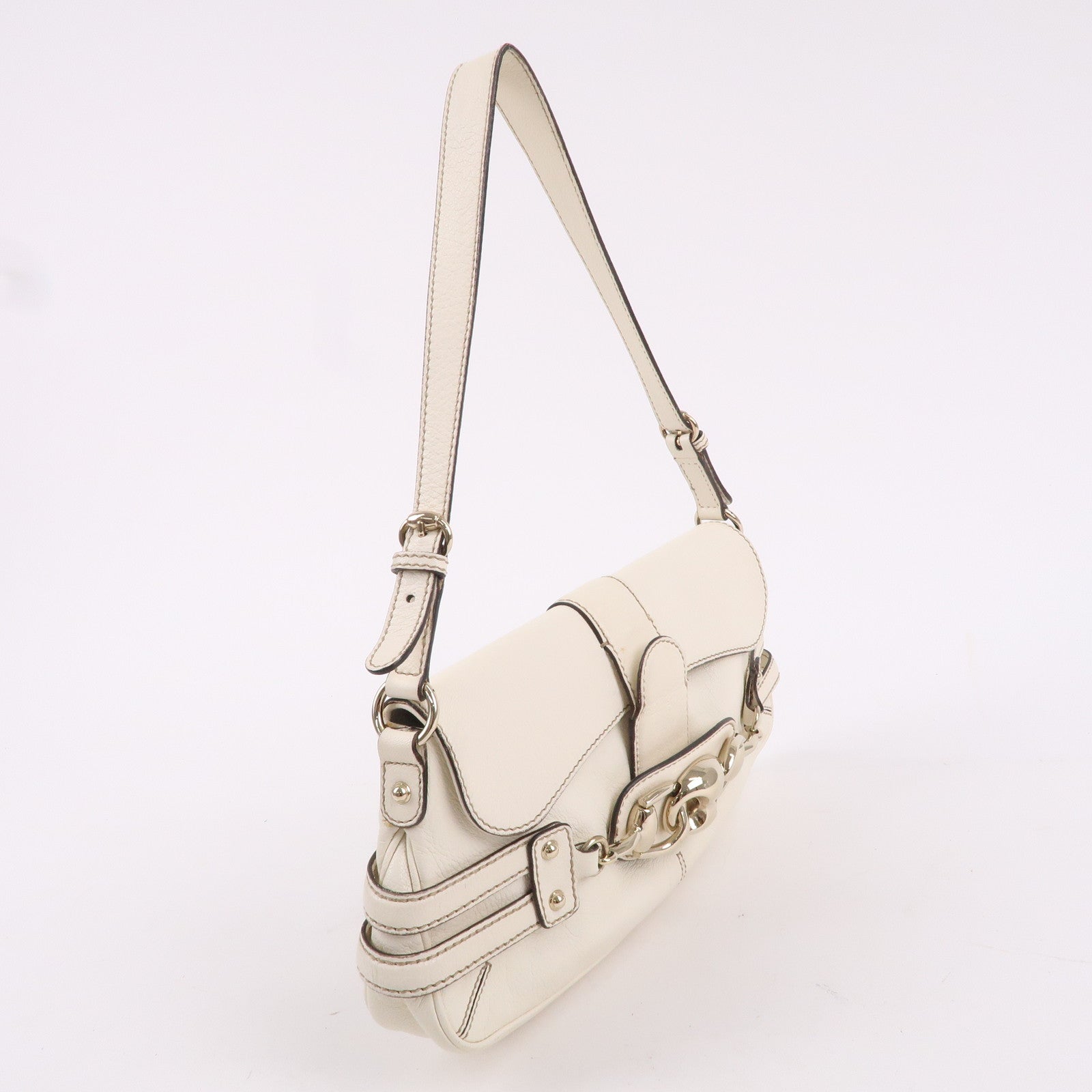 GUCCI Horsebit GG Leather Shoulder Bag Hand Bag White 159402