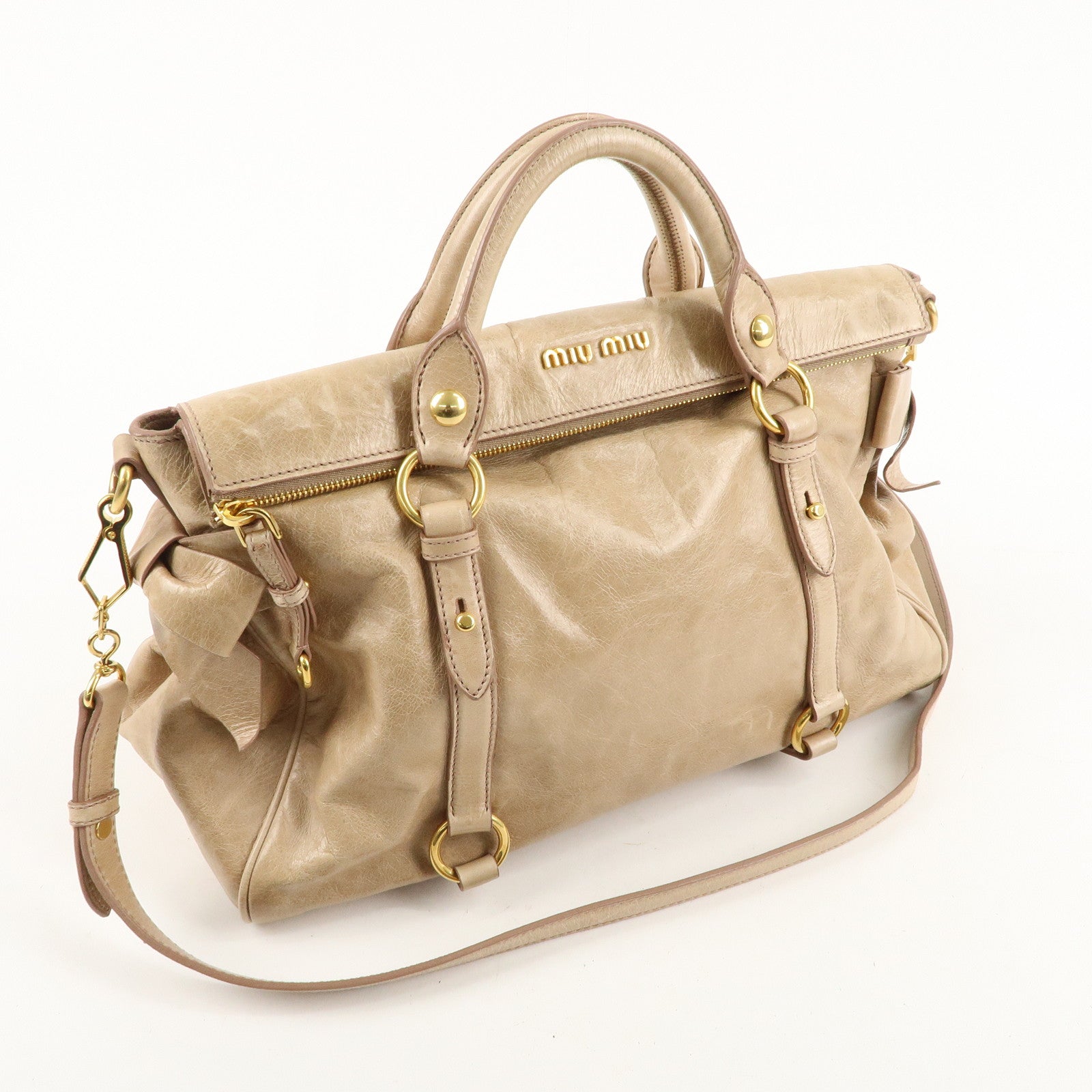 MIU MIU Leather 2Way Bag Hand Bag Shoulder Bag Beige