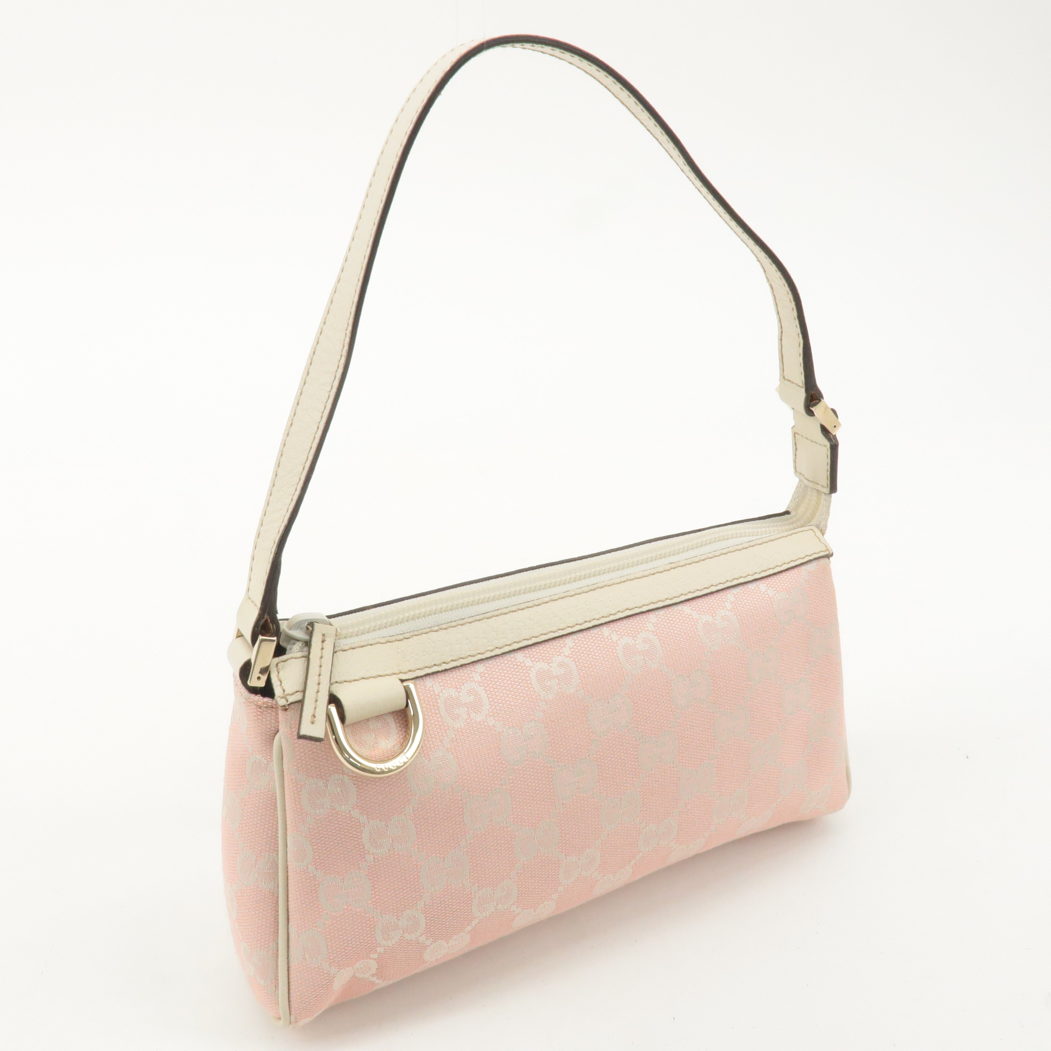 GUCCI Abbey GG Canvas Hand Bag Pouch Beige Pink 145750