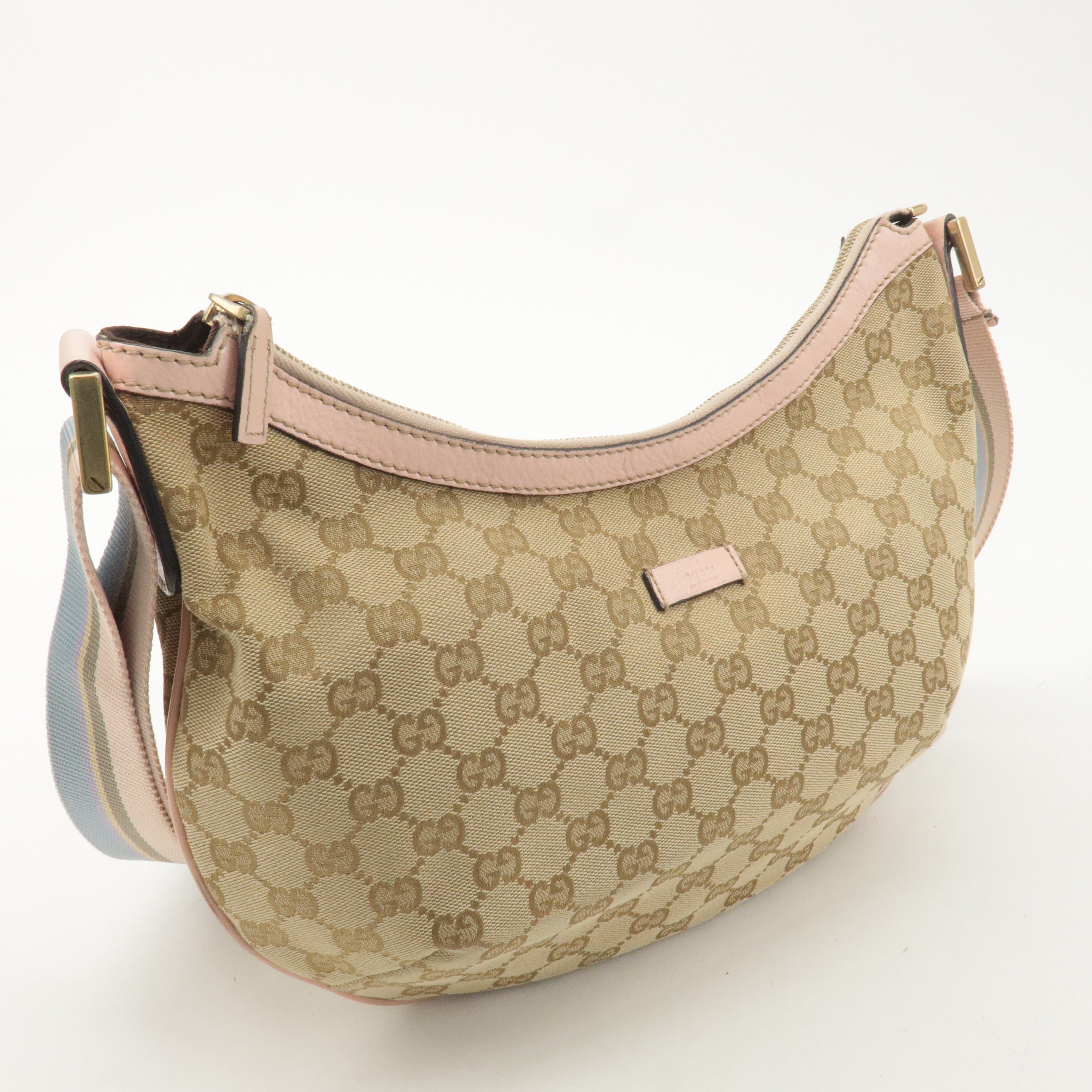 GUCCI GG Canvas Leather Shoulder Bag Beige Pink 181092