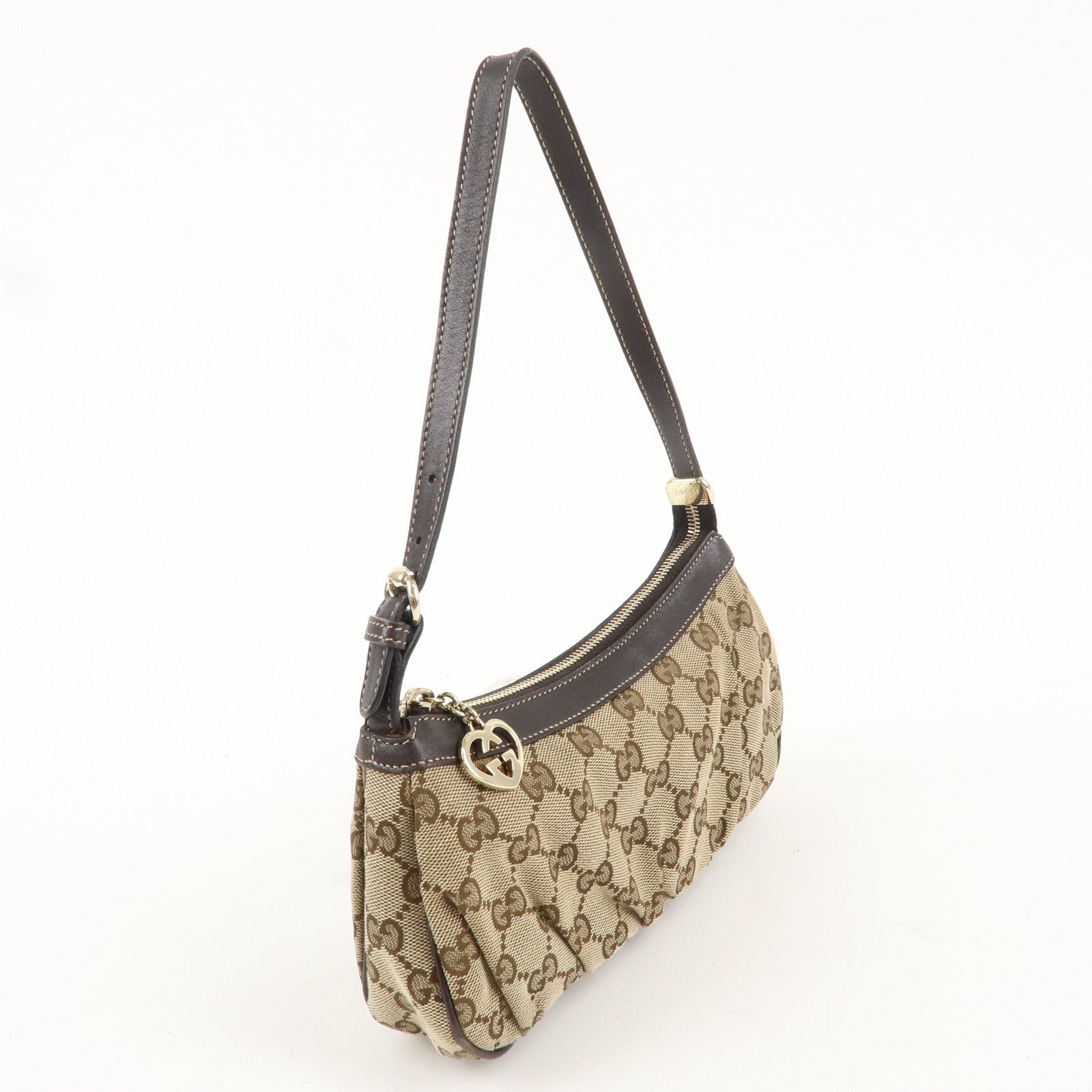 GUCCI Lovely GG Canvas Leather Hand Bag Beige Brown 245938