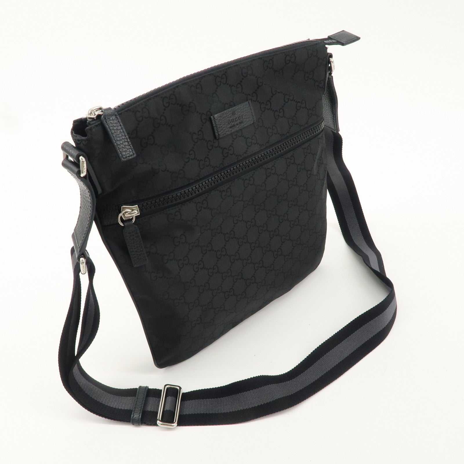 GUCCI Sherry GG Nylon Leather Shoulder Bag Black Gray 449185