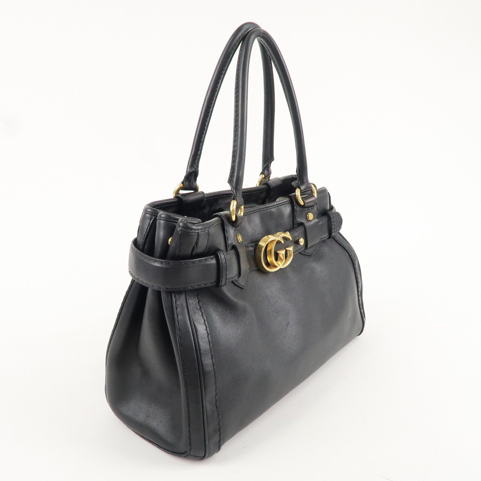 GUCCI GG Running Leather Tote Bag Hand Bag Black 247183