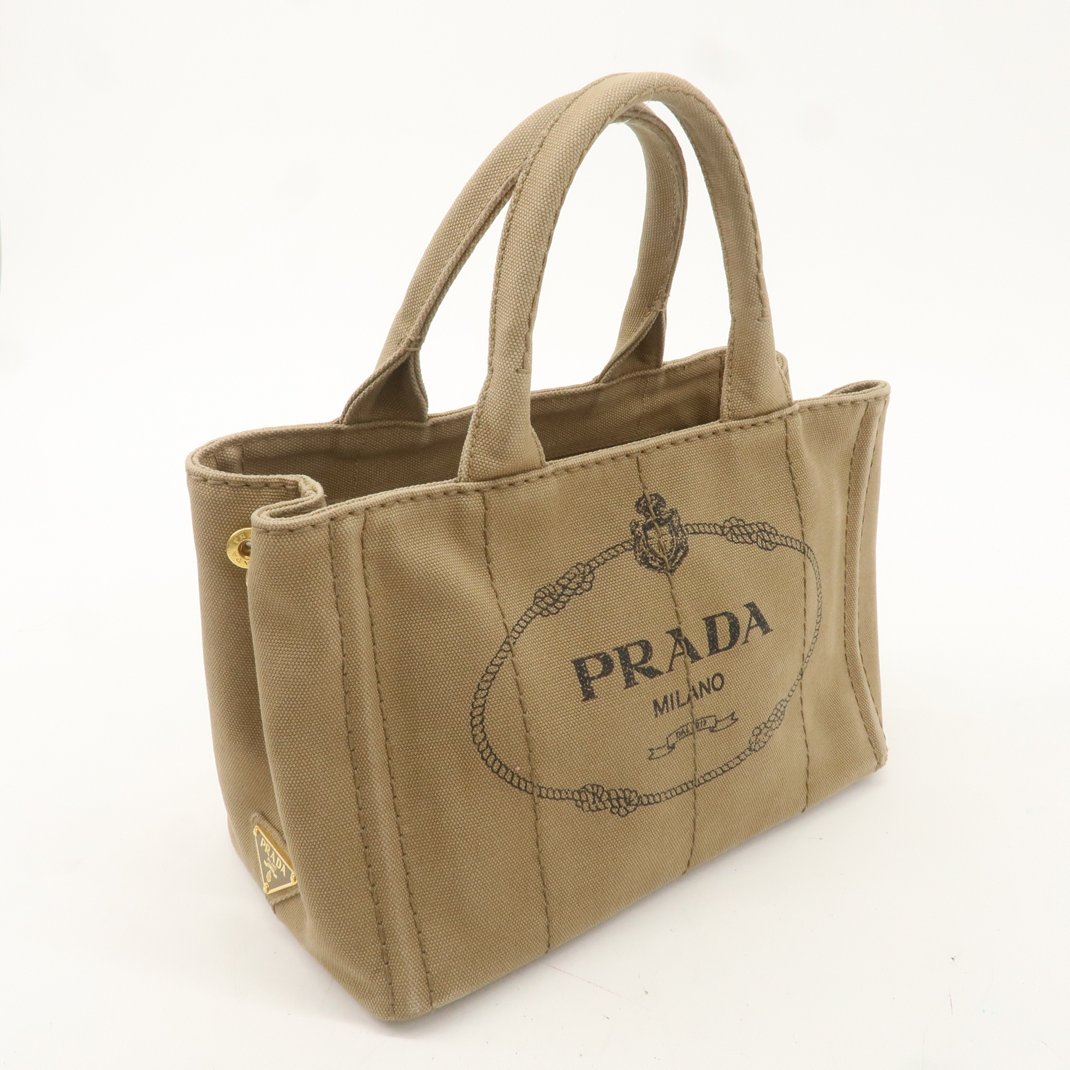 PRADA Logo Canapa Mini Canvas 2Way Shoulder Bag LIght Brown 1BG439