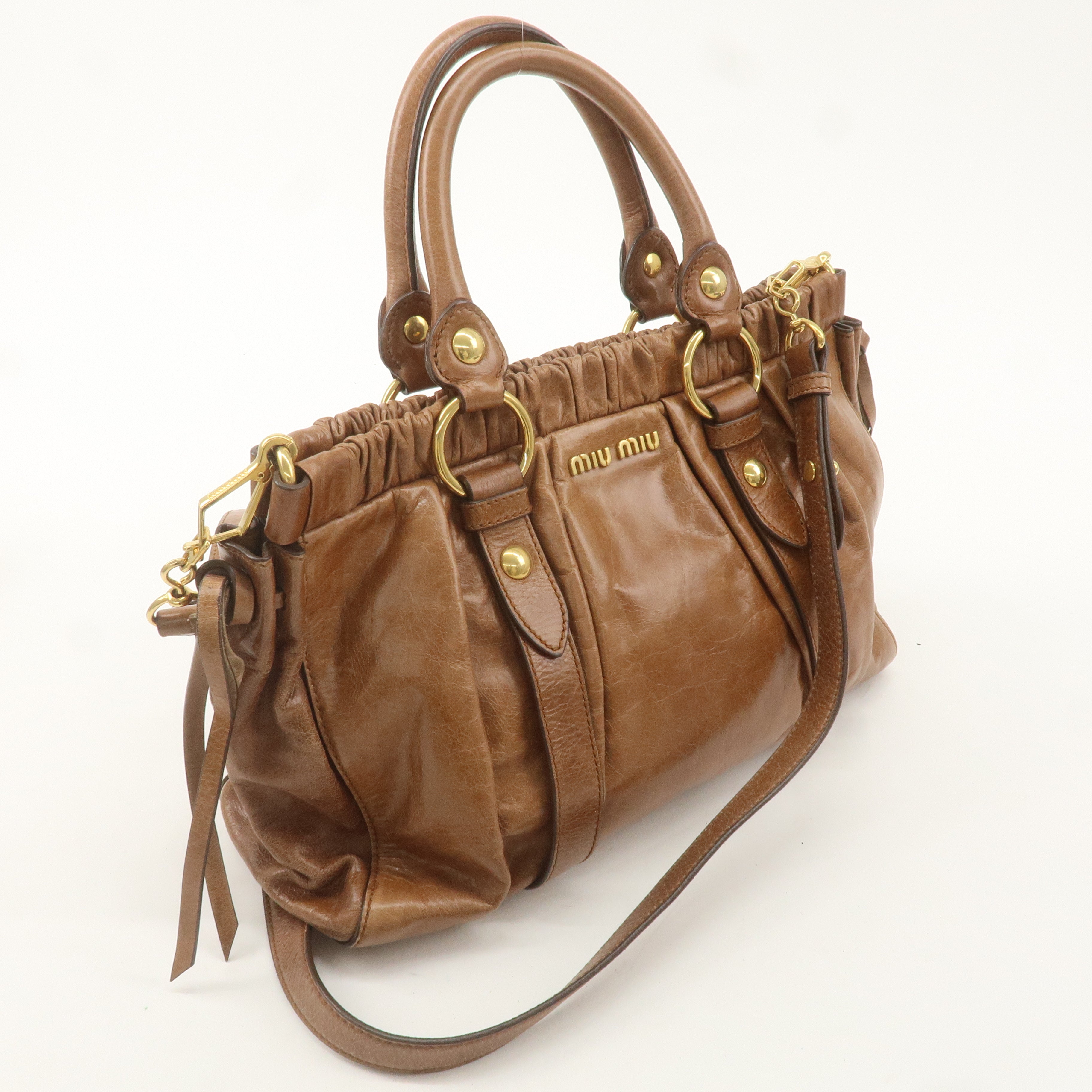 MIU MIU Leather 2Way Shoulder Bag Hand Bag Brown