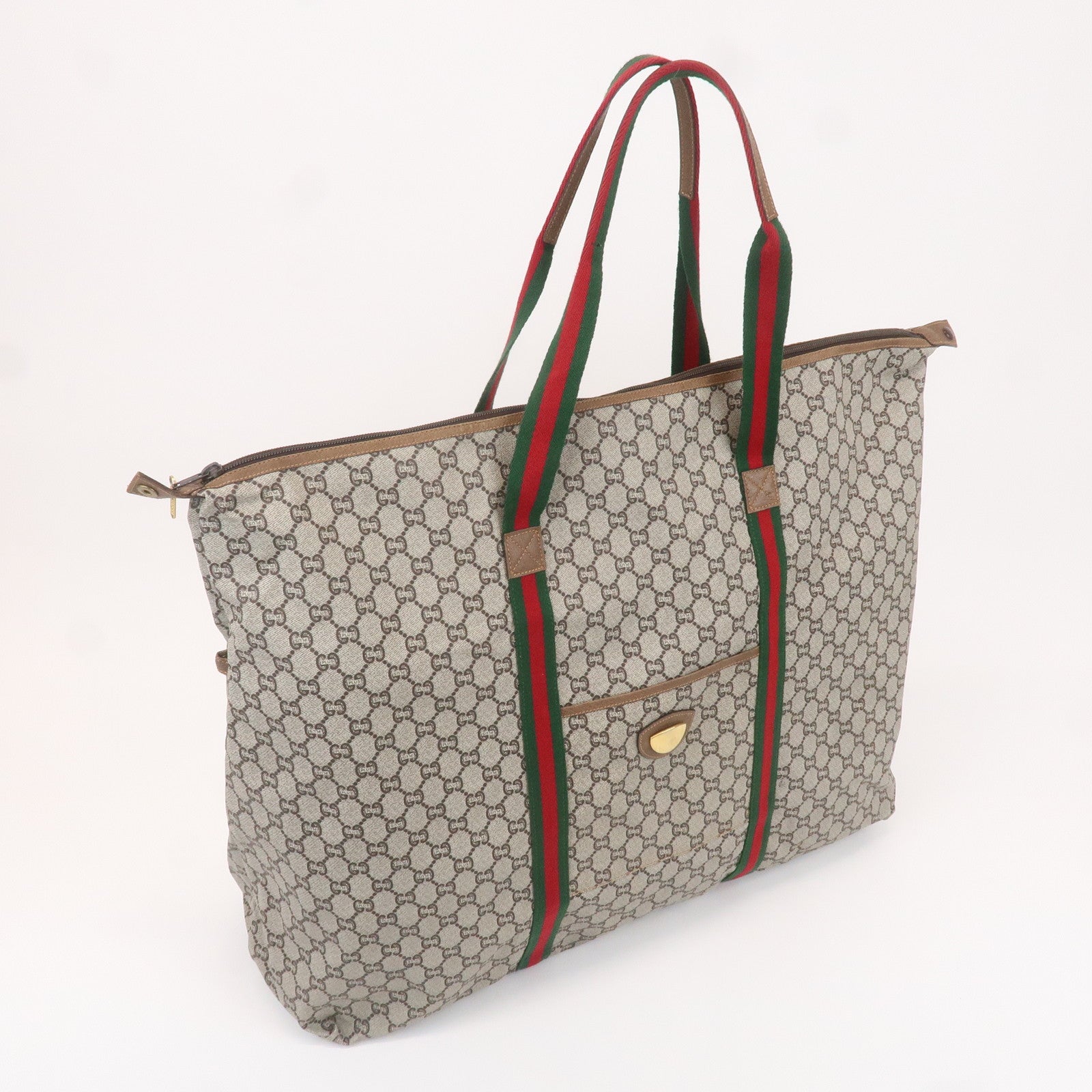 GUCCI Old Gucci Sherry GG Plus Leather Travel Bag Boston Bag