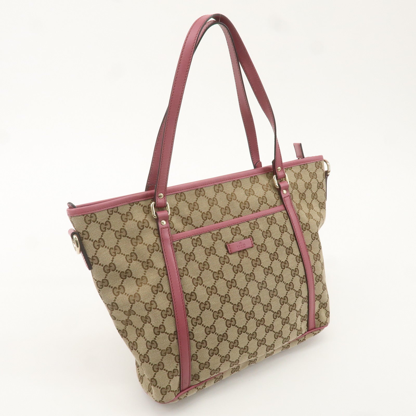 GUCCI GG Canvas Leather Tote Bag Hand Bag Beige Pink 388929