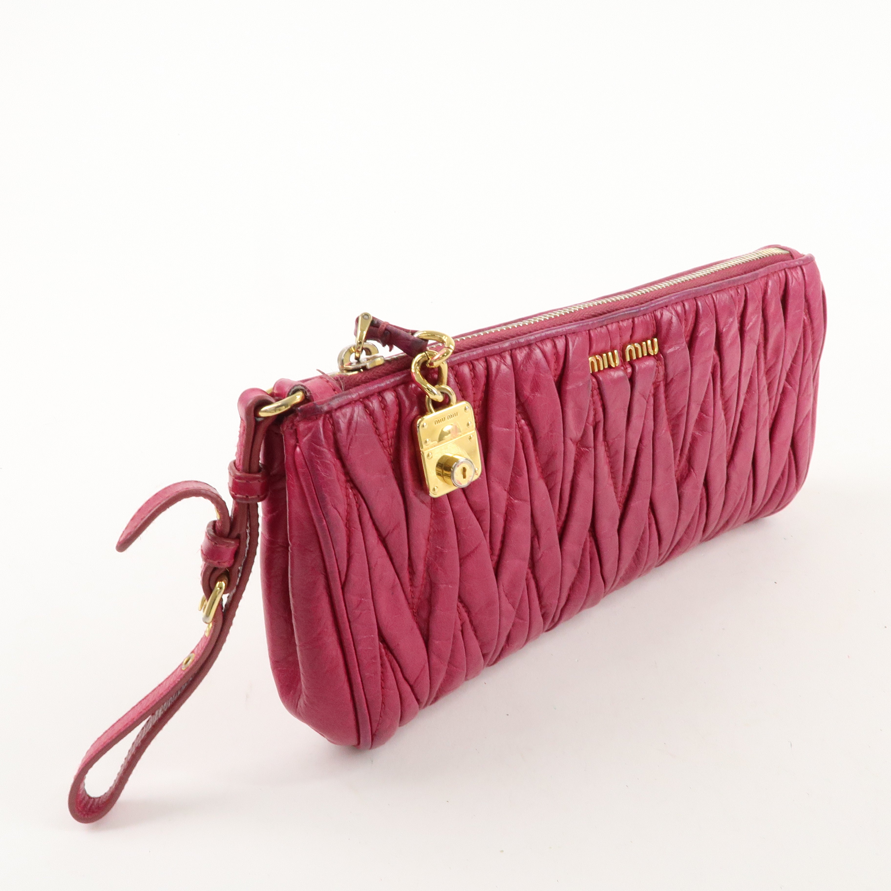 MIU MIU Matelasse Leather Pouch Clutch Bag Pink 5N1455