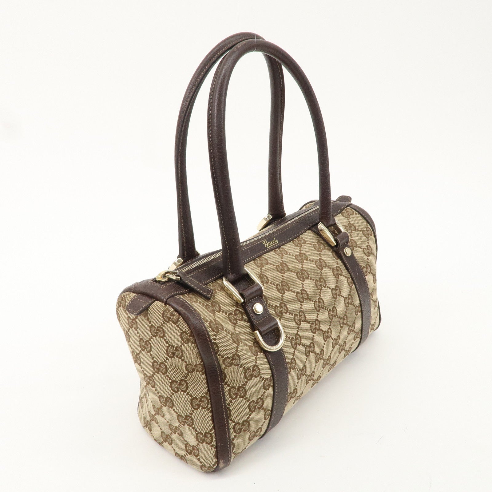 GUCCI Abbey GG Canvas Leather Mini Boston Bag Beige Brown 130942