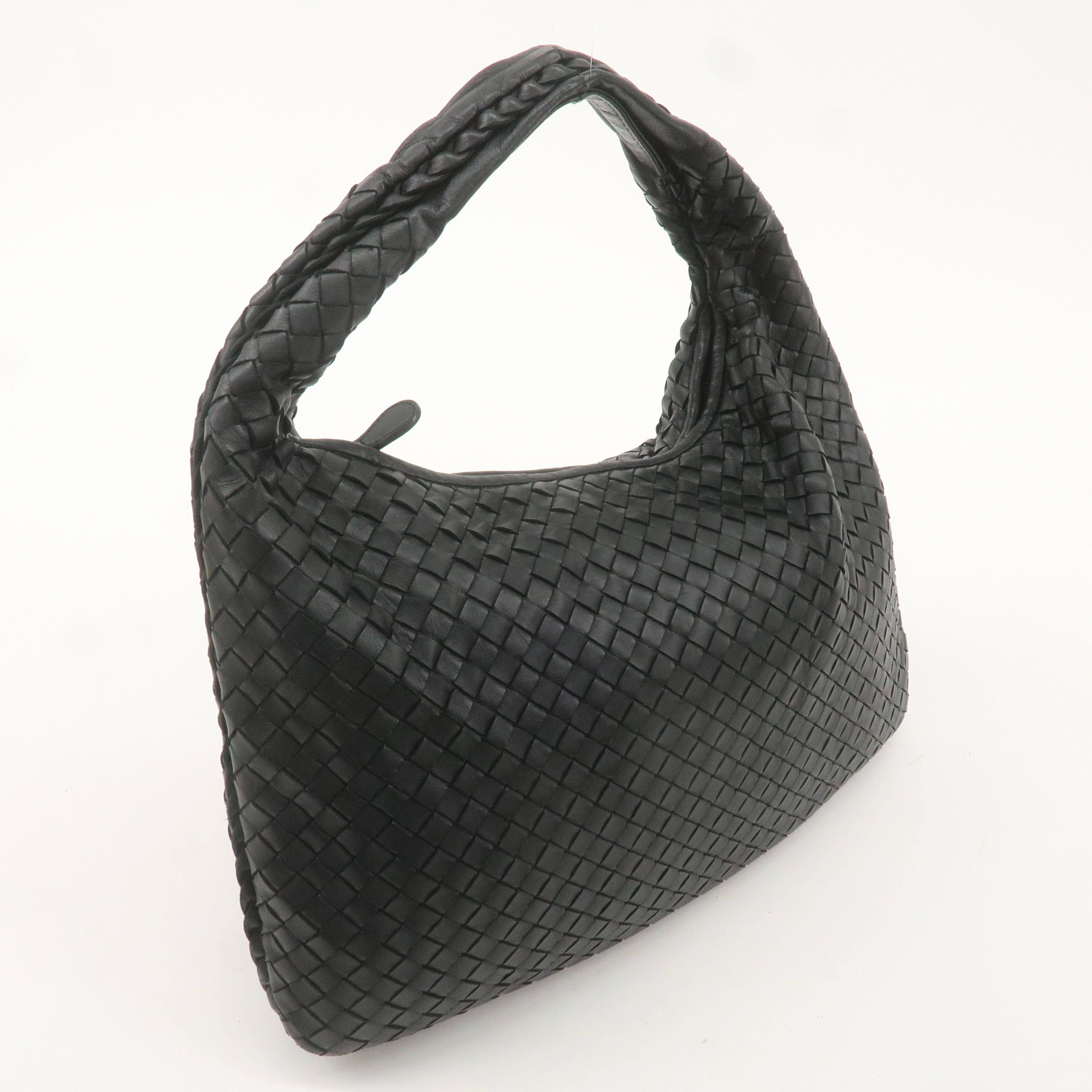 BOTTEGA VENETA Intrecciato Hobo Leather Shoulder Bag Black 115653