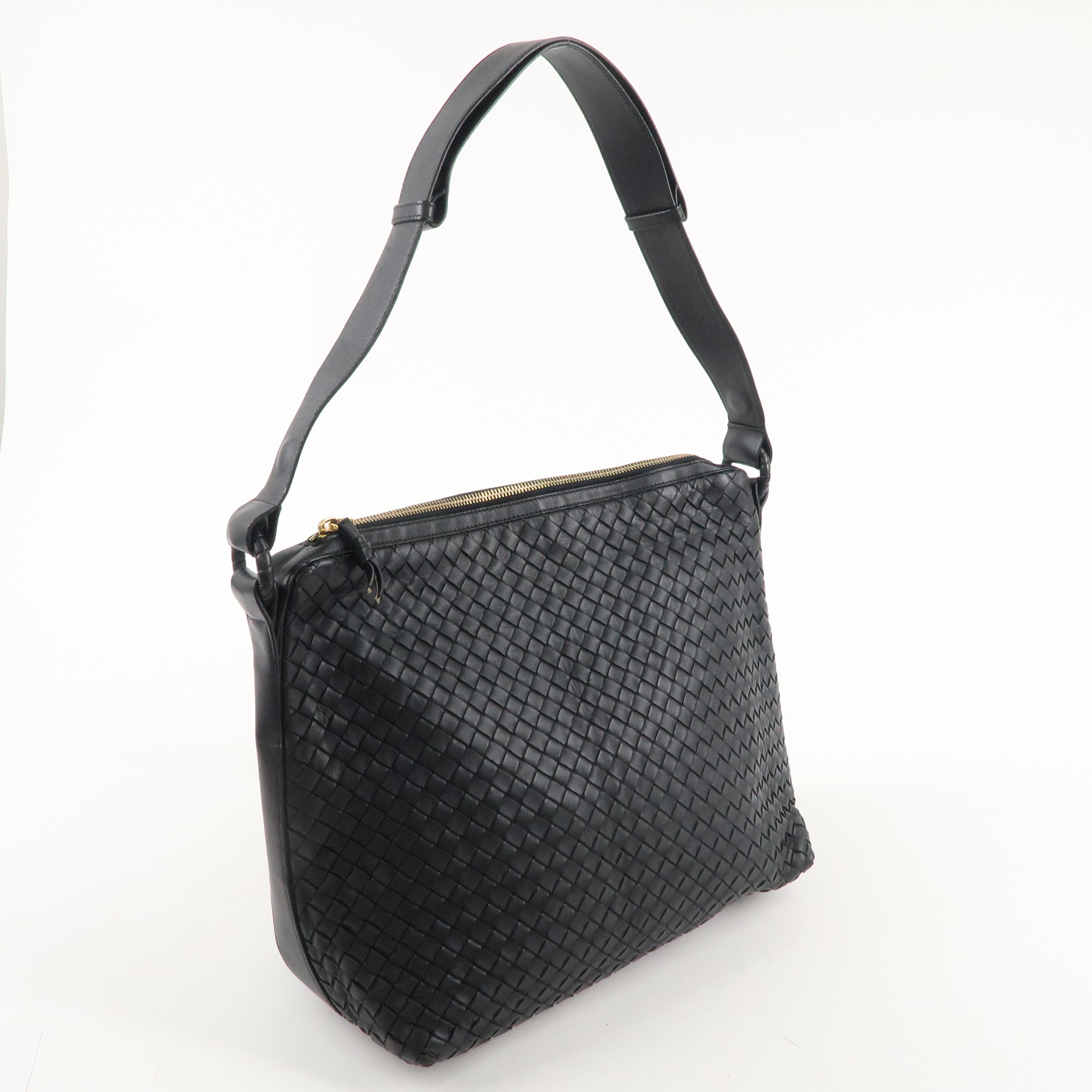 BOTTEGA VENETA Intrecciato Leather Shoulder Bag Black 115658